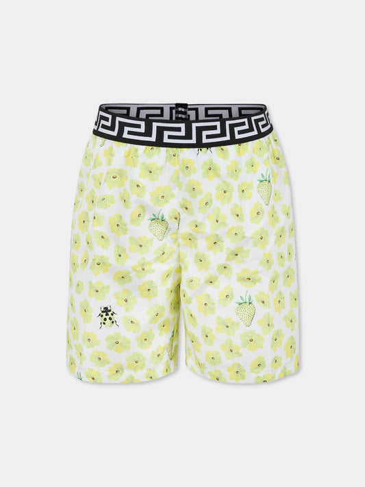 Short de bain jaune pour garçon avec imprimé floral