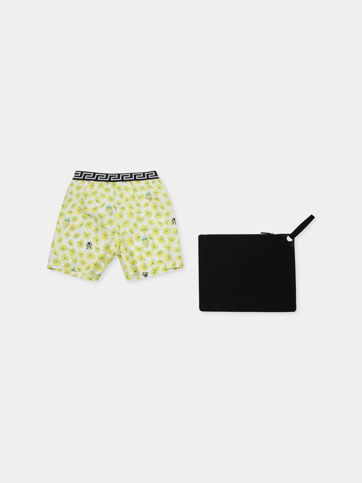 Short de bain jaune pour garçon avec imprimé floral
