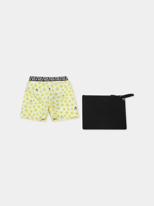 Boxer mare giallo per bambino con stampa floreale,Versace,1018711 1A13289 5W700