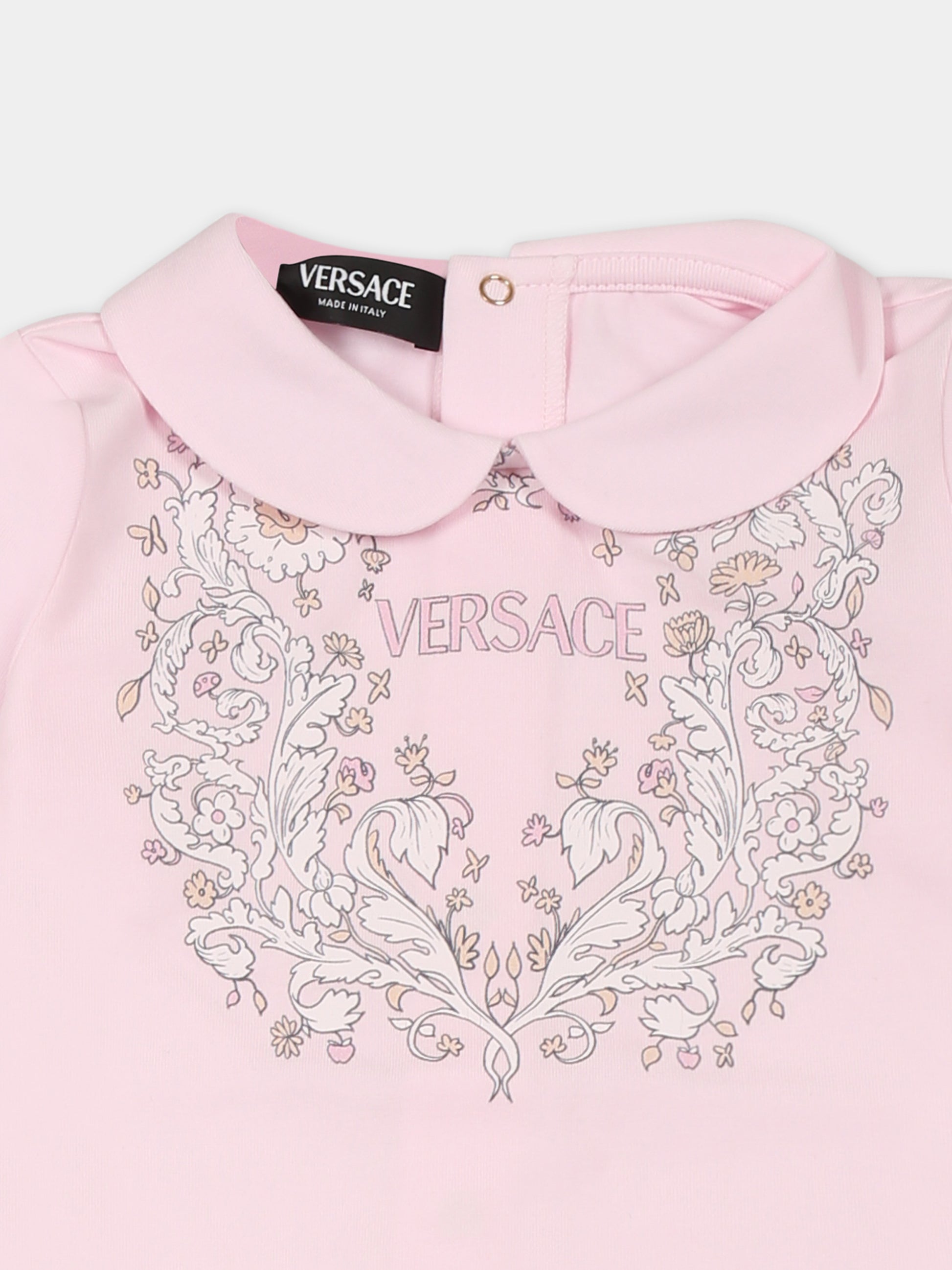 Tutina rosa per neonata con logo,Versace,1017946 1A12842 2PW20