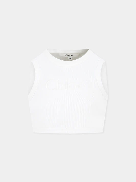 Top court blanc pour fille avec logo