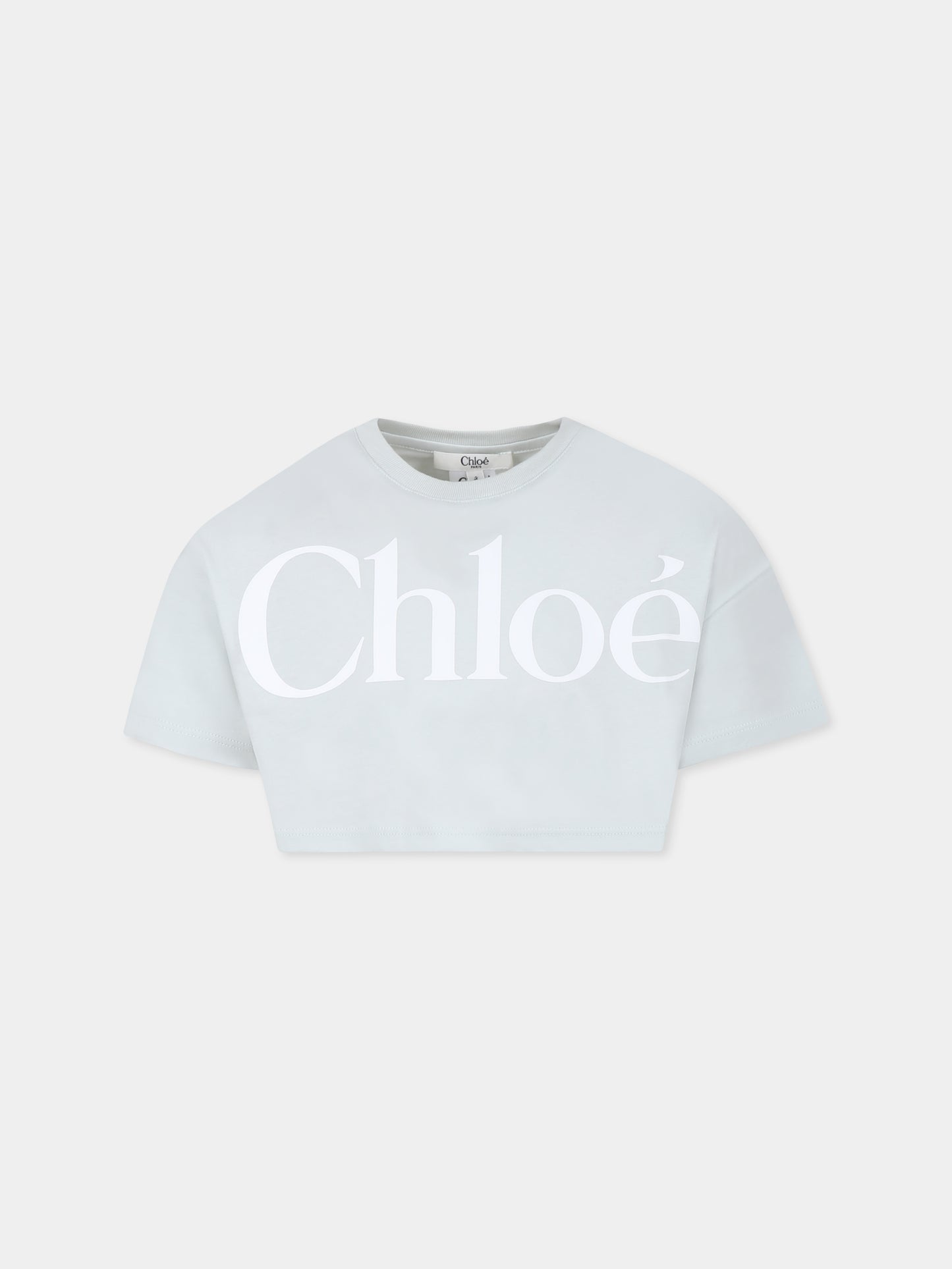 T-shirt crop vert pour fille avec logo blanc
