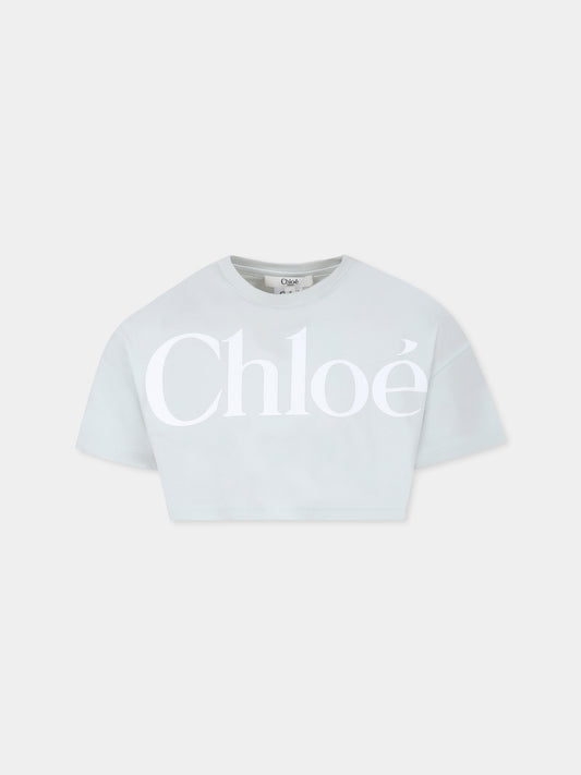T-shirt crop vert pour fille avec logo blanc