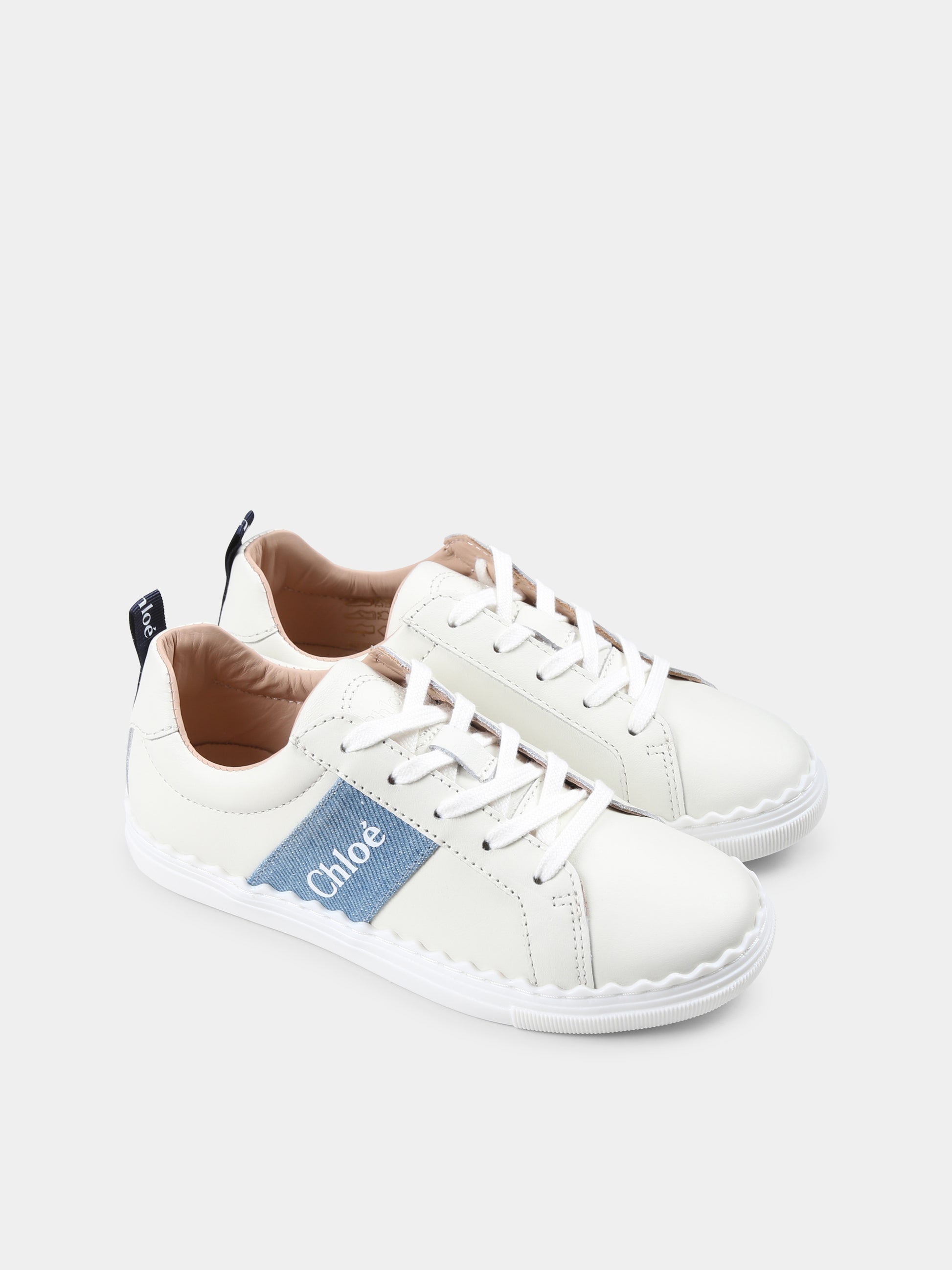 Sneakers avorio per bambina con logo,Chloé Kids,C20515 117