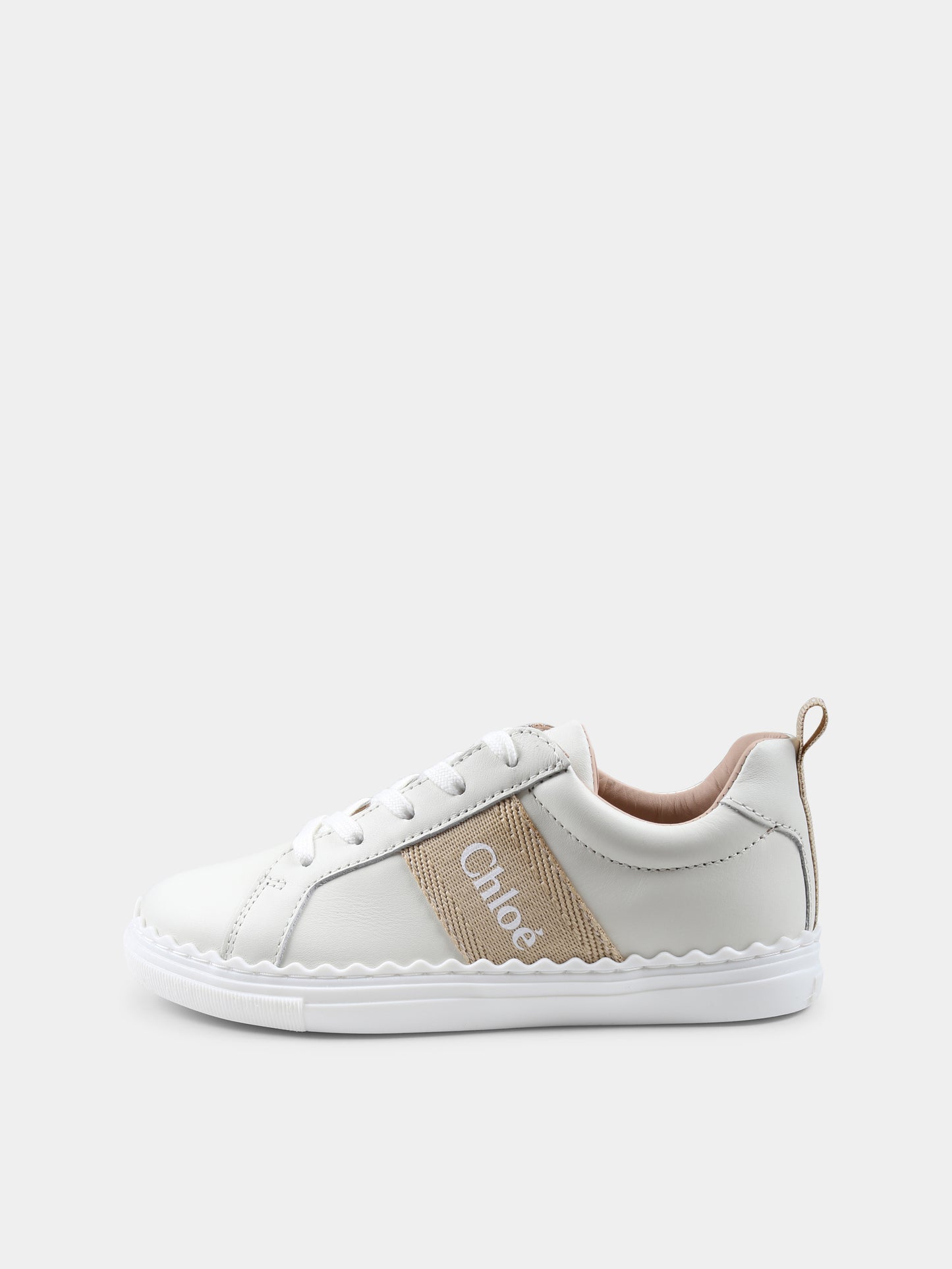 Sneakers avorio per bambina con logo,Chloé Kids,C20515 231