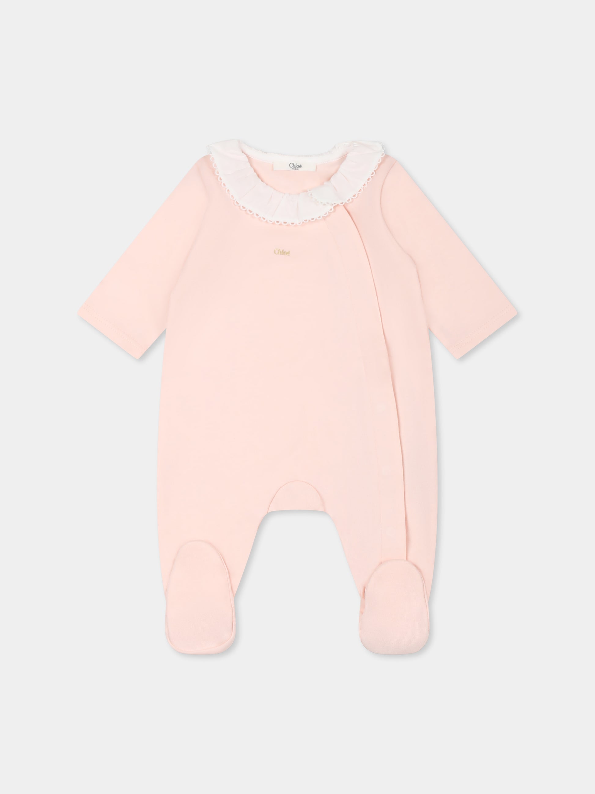 Set tutina rosa pe neonata con logo,Chloé Kids,C20411 45Q
