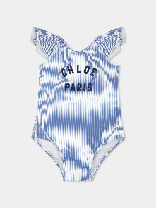 Costume intero celeste per neonata con logo,Chloé Kids,C20521 N48