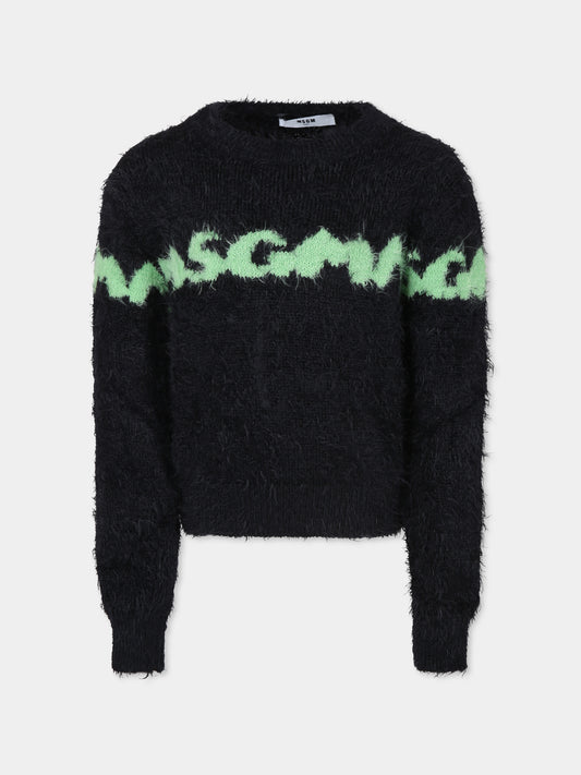 Maglione nero per bambina con logo,Msgm Kids,F3MSJGJP091 110