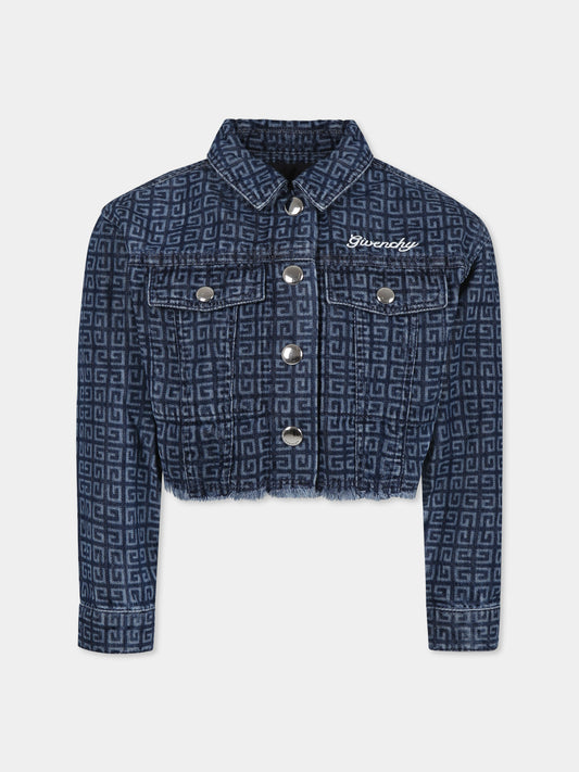Giubbotto di jeans crop denim per bambina con motivo 4G all over,Givenchy Kids,H30774 Z01