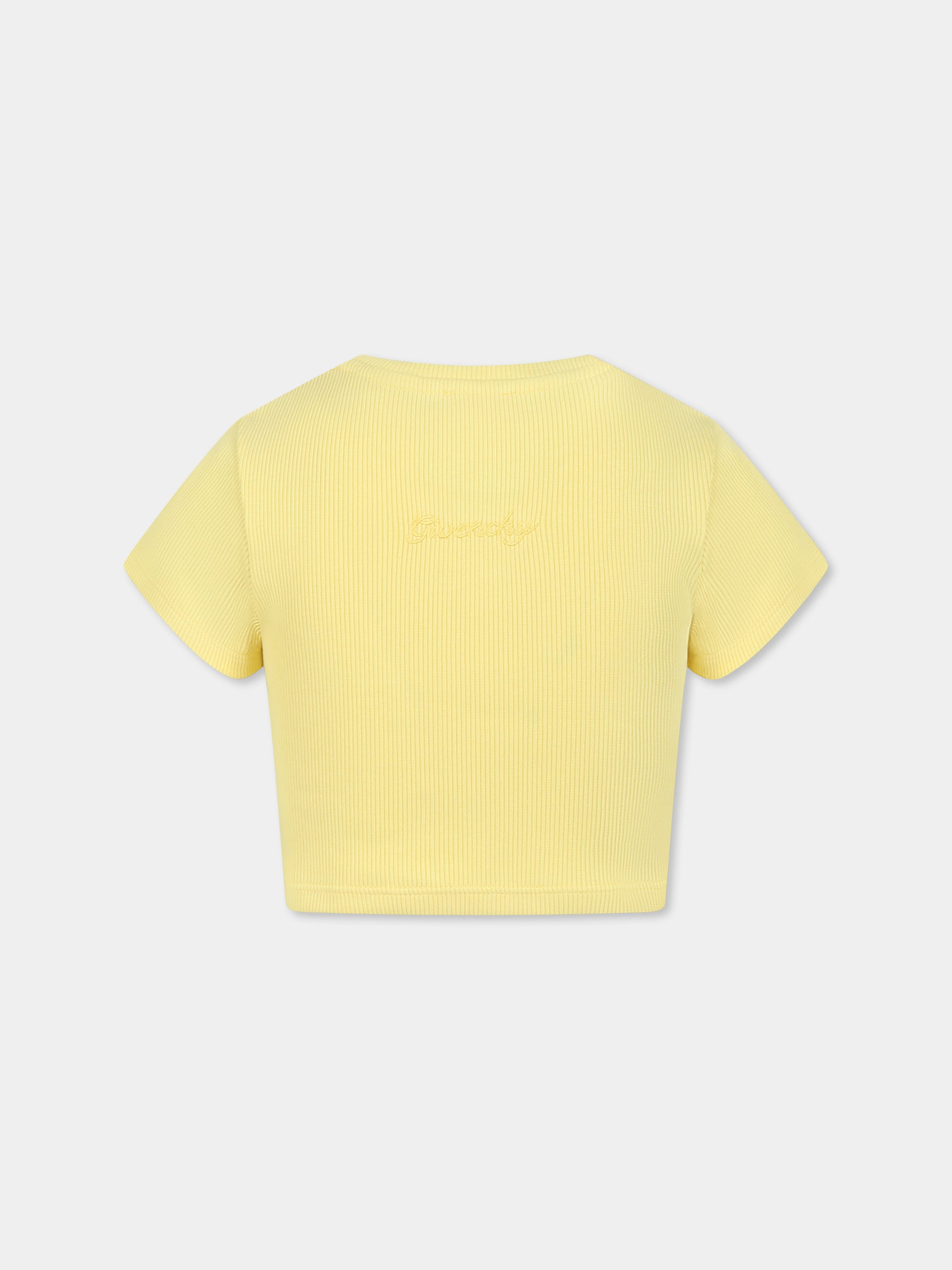 T-shirt crop gialla per bambina con motivo 4G,Givenchy Kids,H30804 571