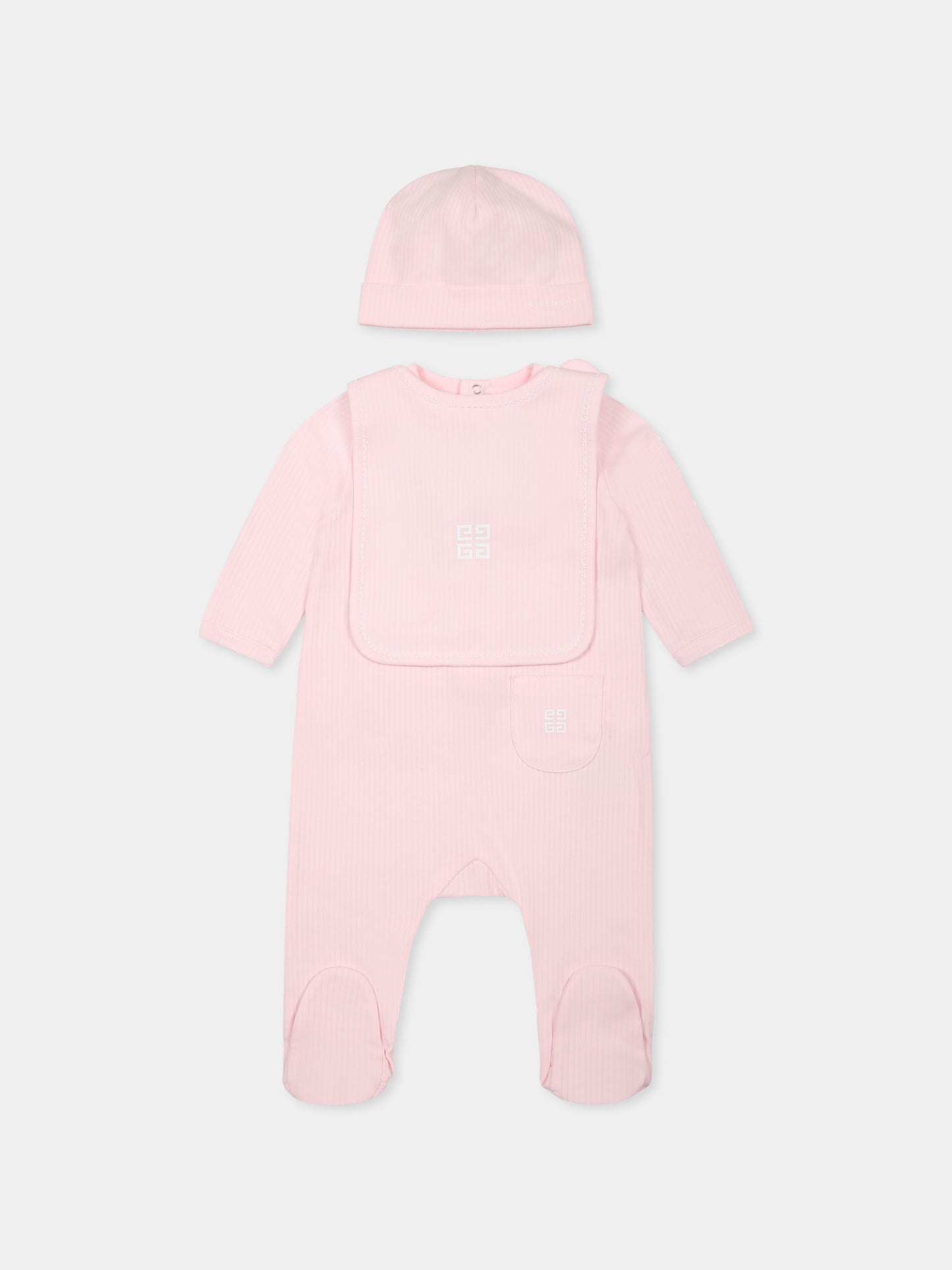 Ensemble combinaison rose pour bébé fille avec logo