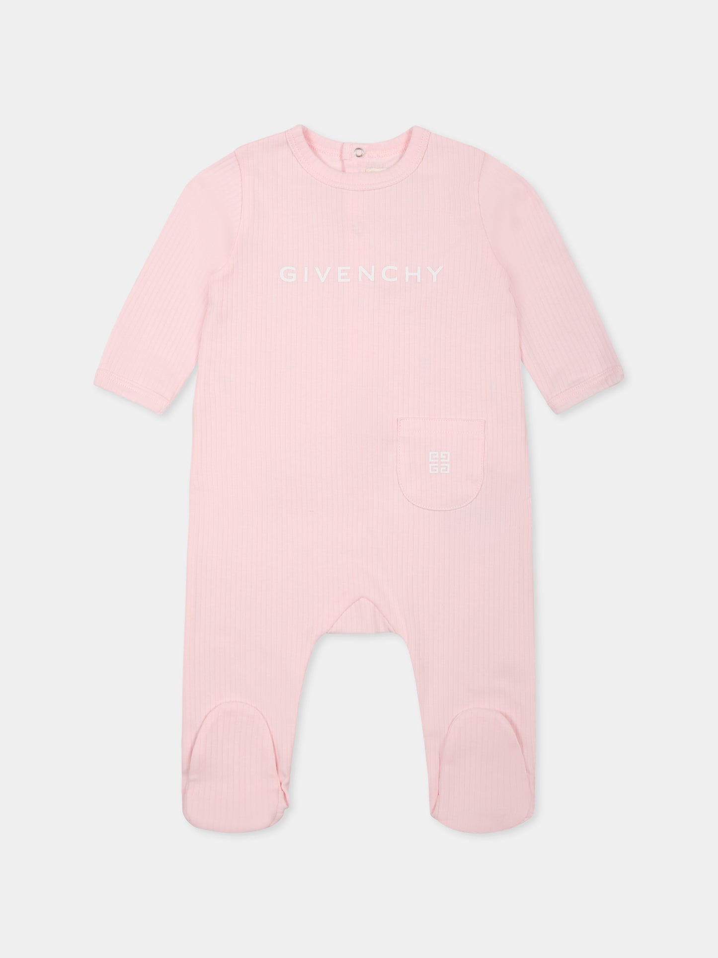 Ensemble combinaison rose pour bébé fille avec logo