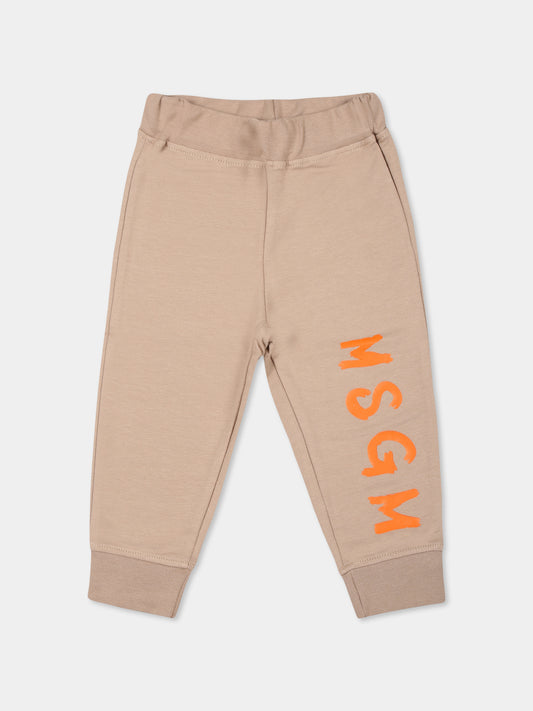 Pantaloni beige per neonati con logo,Msgm Kids,F3MSUNFP042 015