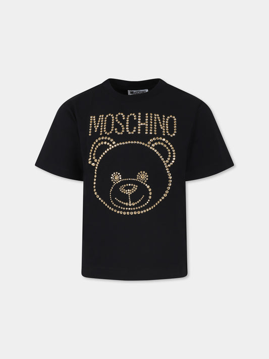 T-shirt nera per bambina con Teddy Bear,Moschino Kids,HBM060 LBA10 600