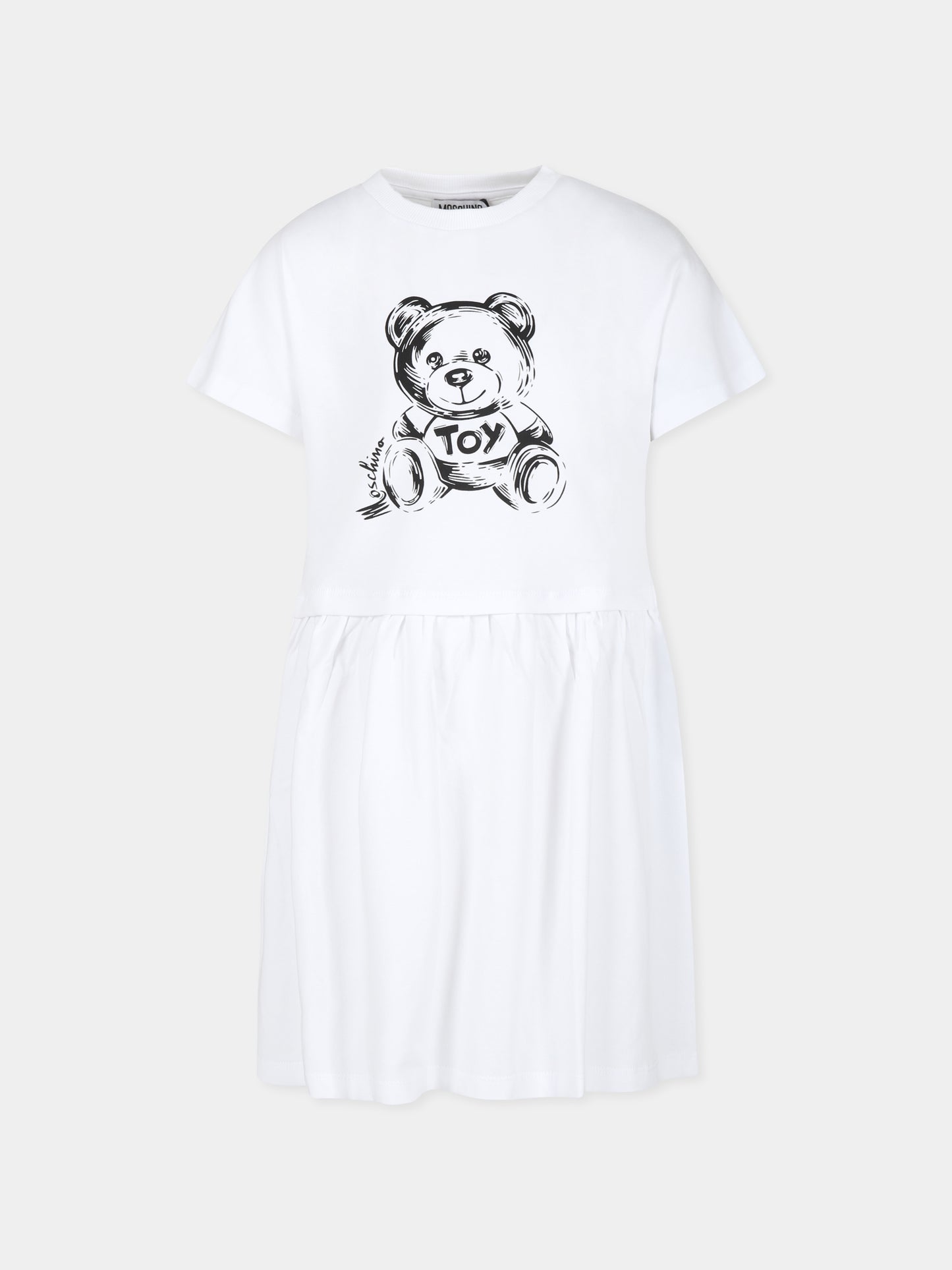 Vestito bianco per bambina con Teddy Bear,Moschino Kids,HDV0EB LBA33 10101