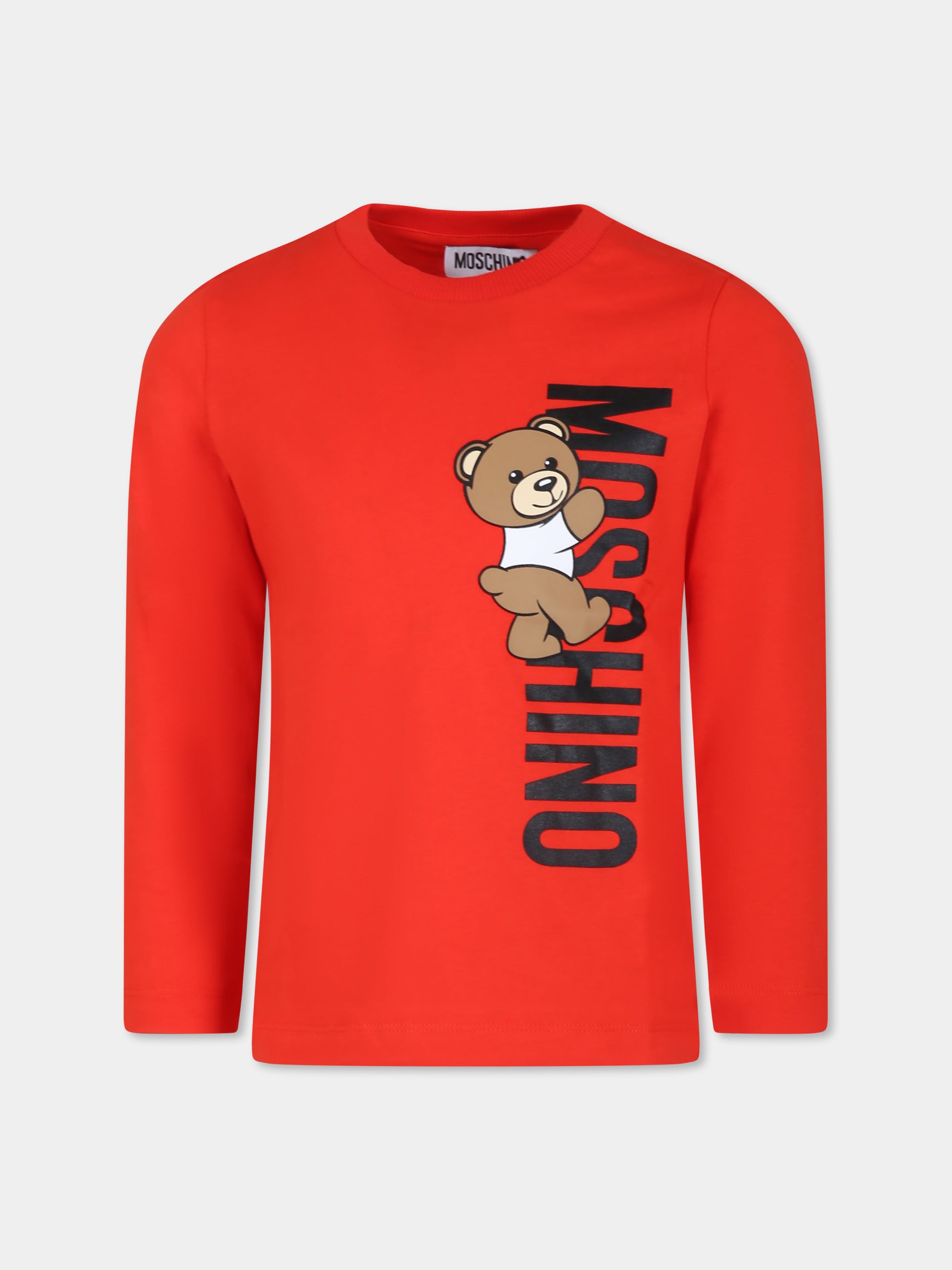 T-shirt rossa per bambino con Teddy Bear,Moschino Kids,HPO00J LAA02 50109