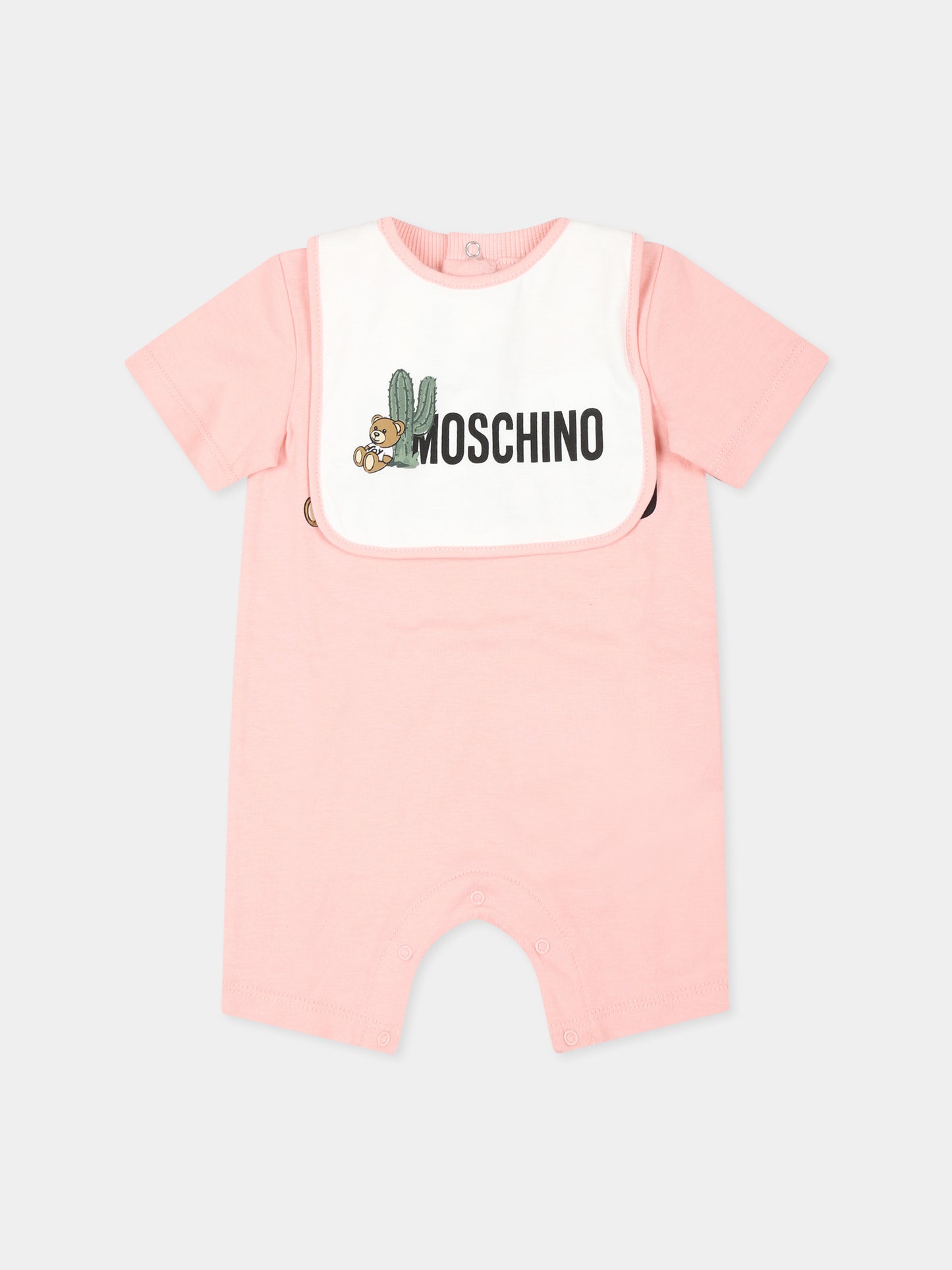 Set pagliaccetto rosa per neonata con Teddy Bear e cactus,Moschino Kids,MUY063 LAA02 50209