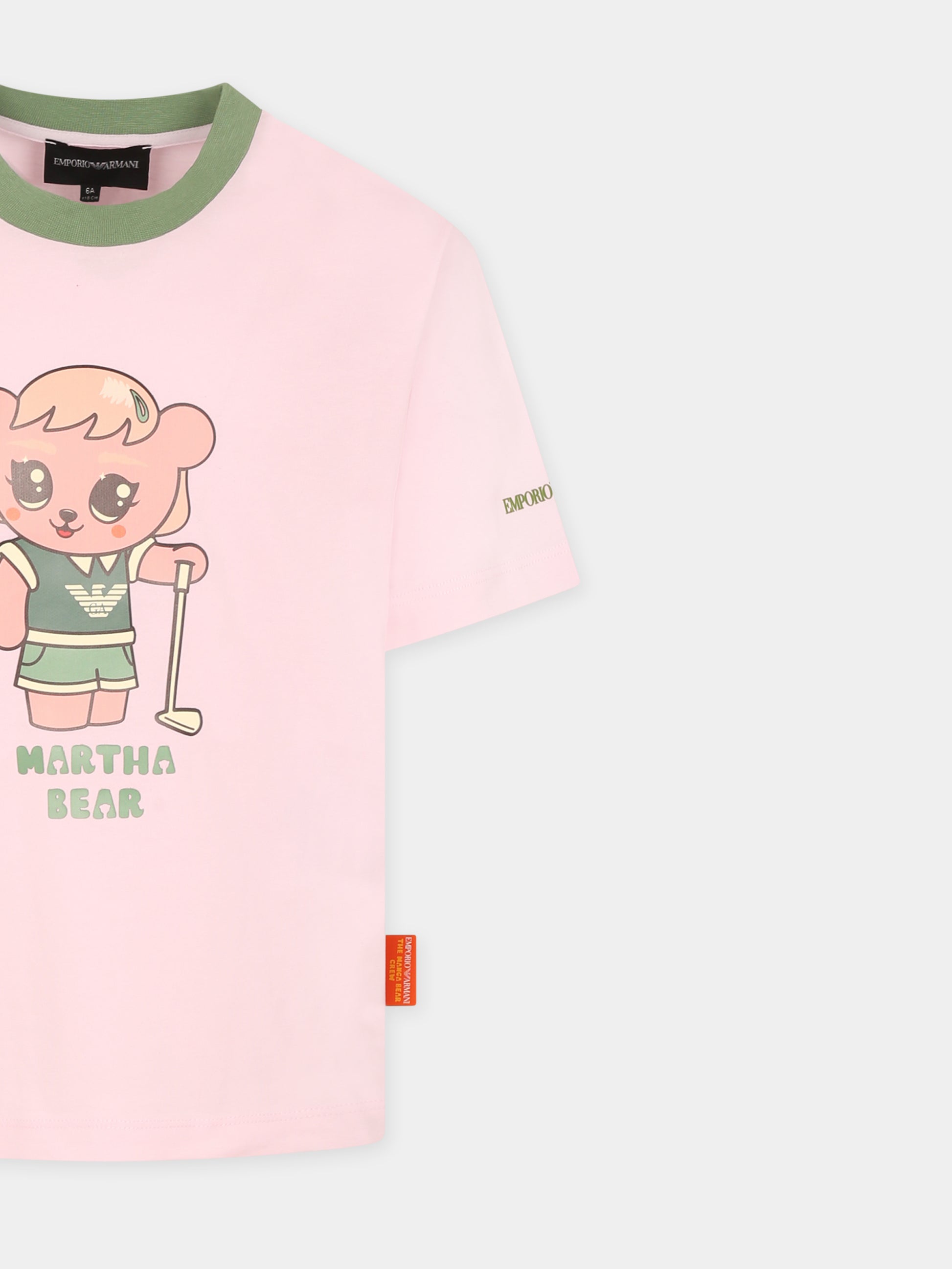 T-shirt rosa per bambina con Manga Bear,Emporio Armani,EB000395 AF14768 U4271