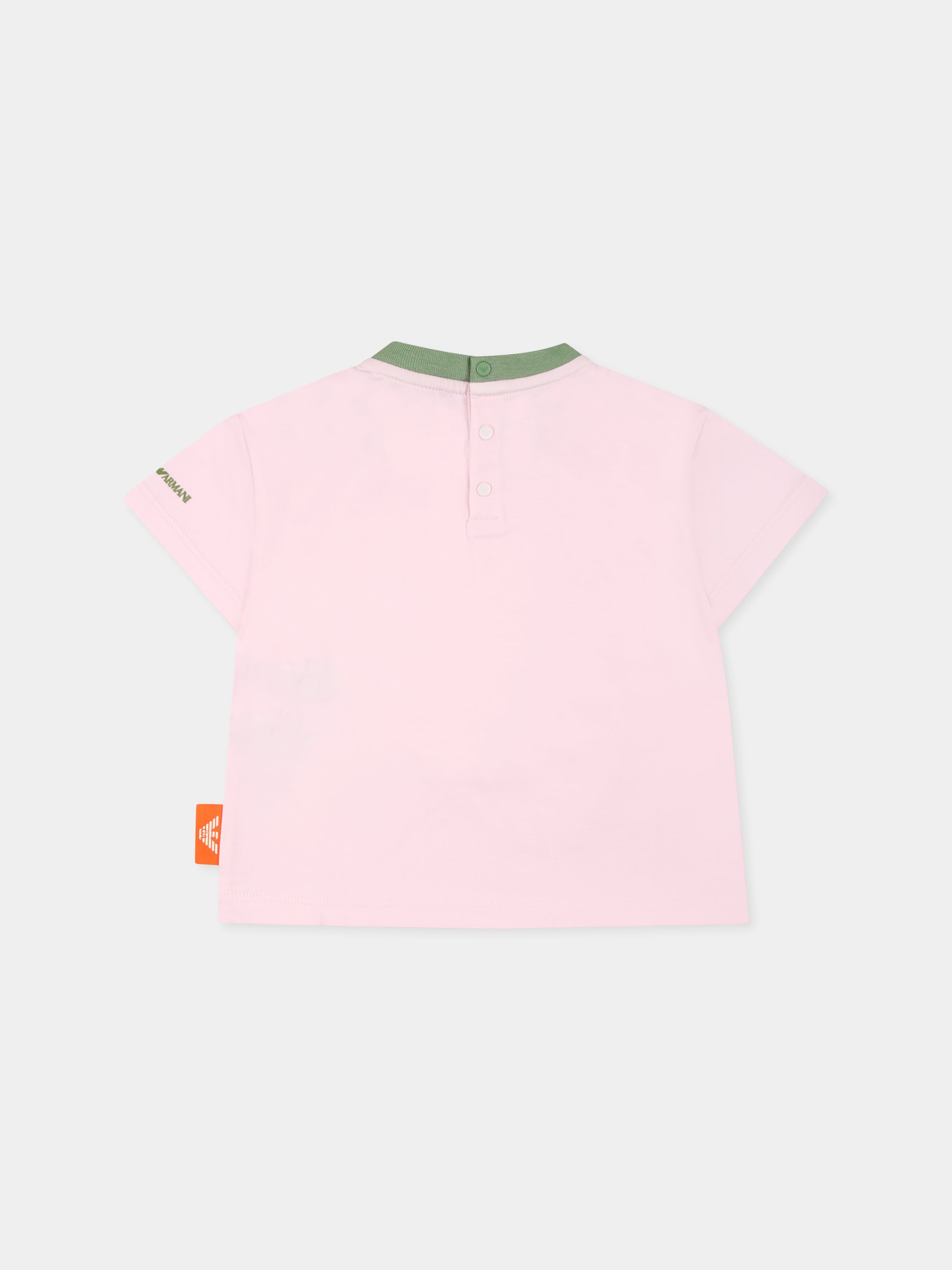 T-shirt rosa per neonata con Manga Bear,Emporio Armani,EB000284 AF14768 U4271