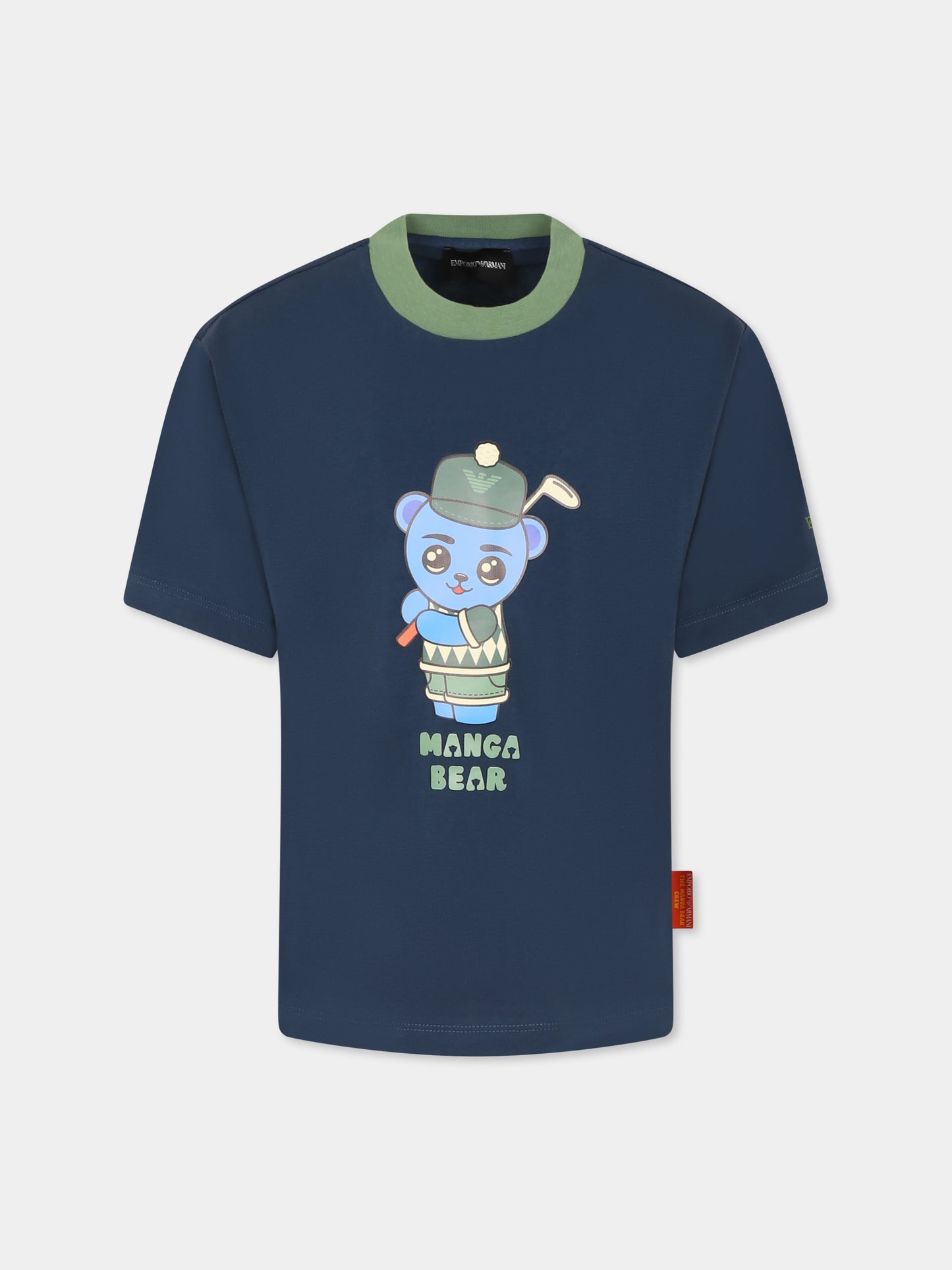 T-shirt blu per bambino con Manga Bear,Emporio Armani,EB000395 AF14768 UB150