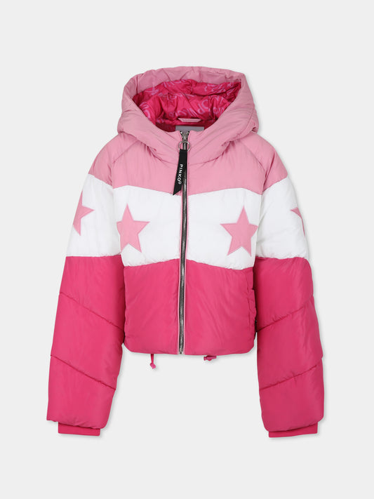 Piumino crop rosa per bambina con logo e stelle,Pinko,031444 042/827