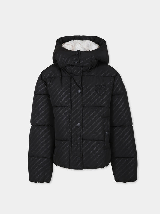 Piumino nero per bambina con logo all over,Pinko,F3PIJGPF069 110