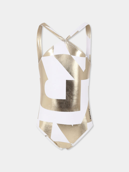 Maillot de bain blanc pour fille avec logo