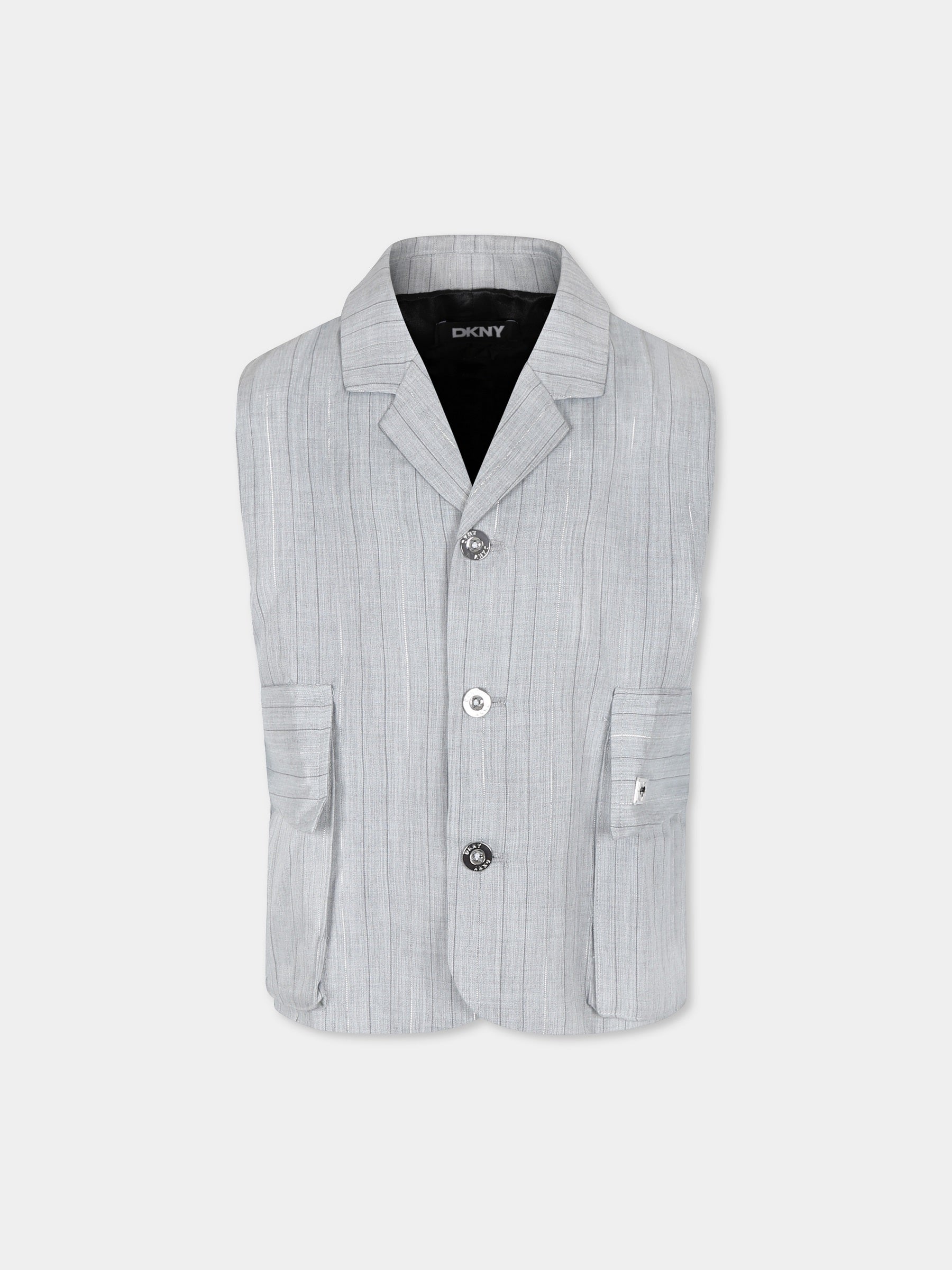 Gilet grigio per bambina con logo,Dkny,D62278 A10