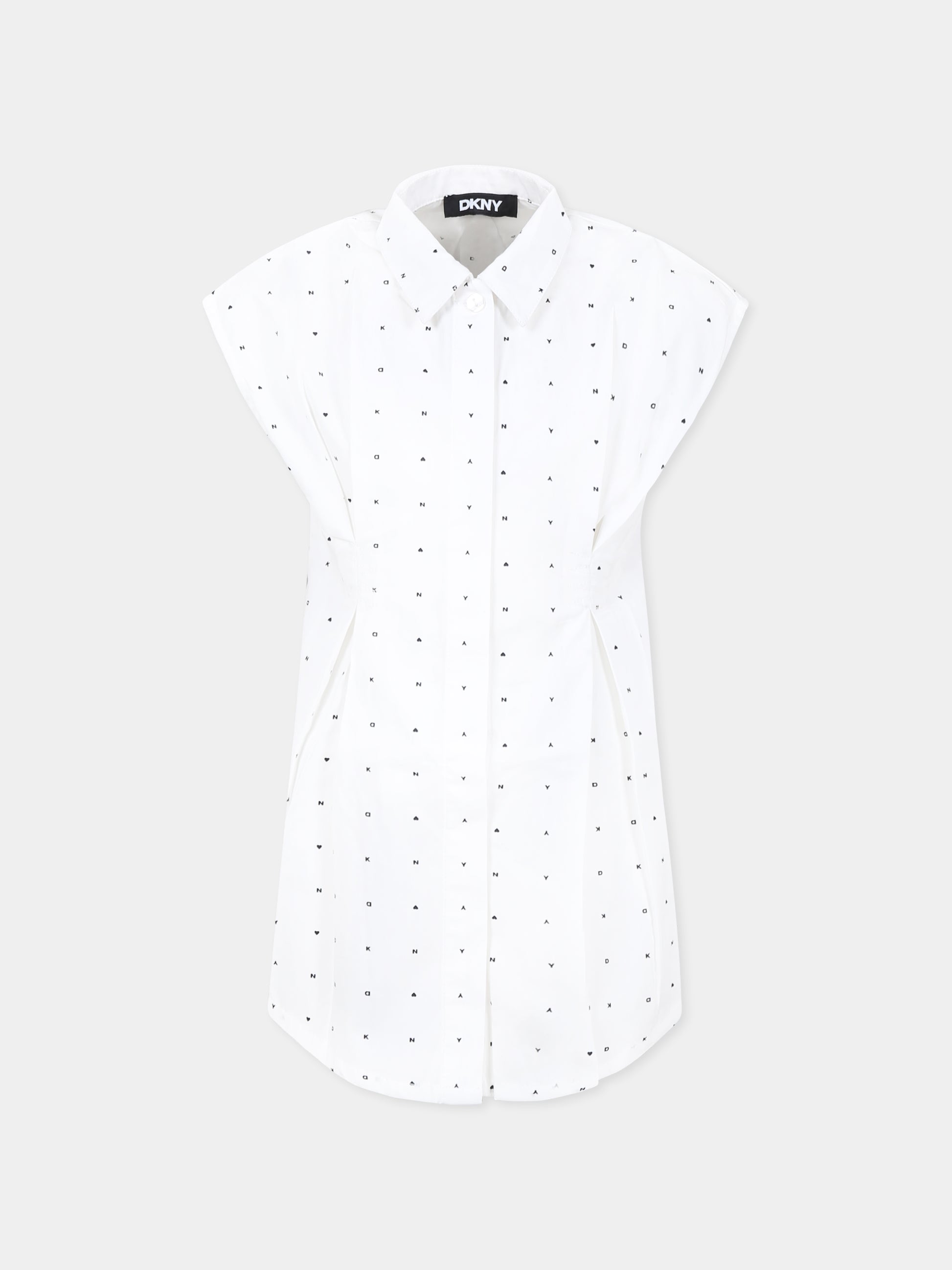 Vestito bianco per bambina con logo all over,Dkny,D62321 N50