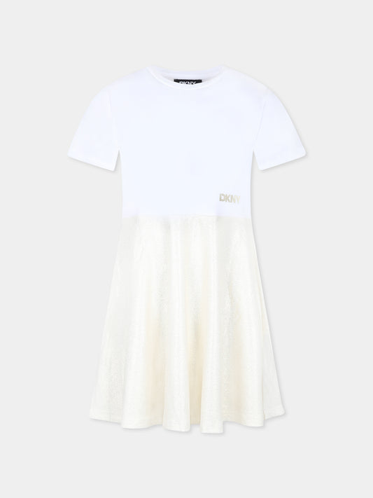 Vestito bianco per bambina con logo,Dkny,D62244 560