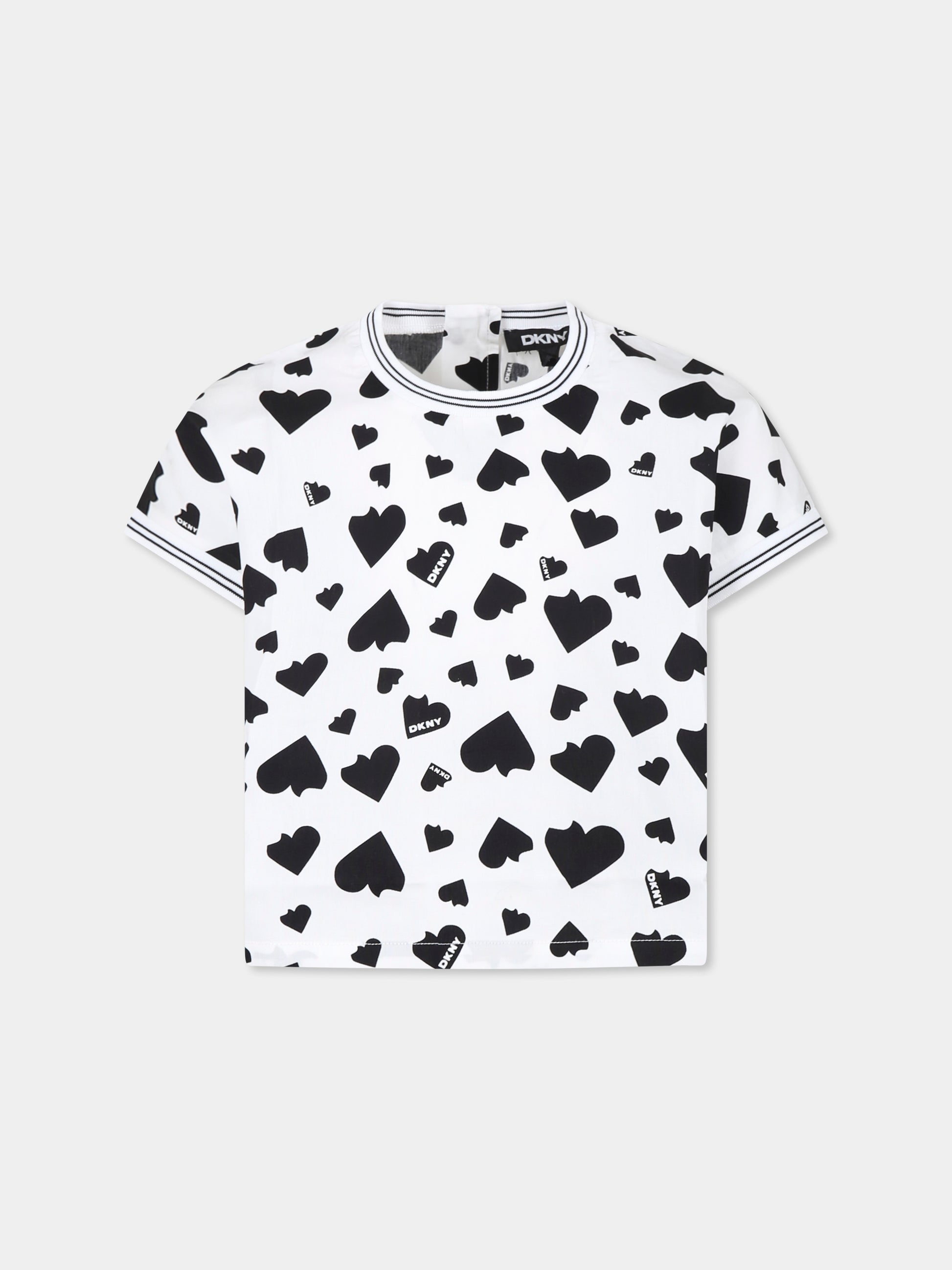 Top bianco per bambina con cuori all over,Dkny,D62315 N50