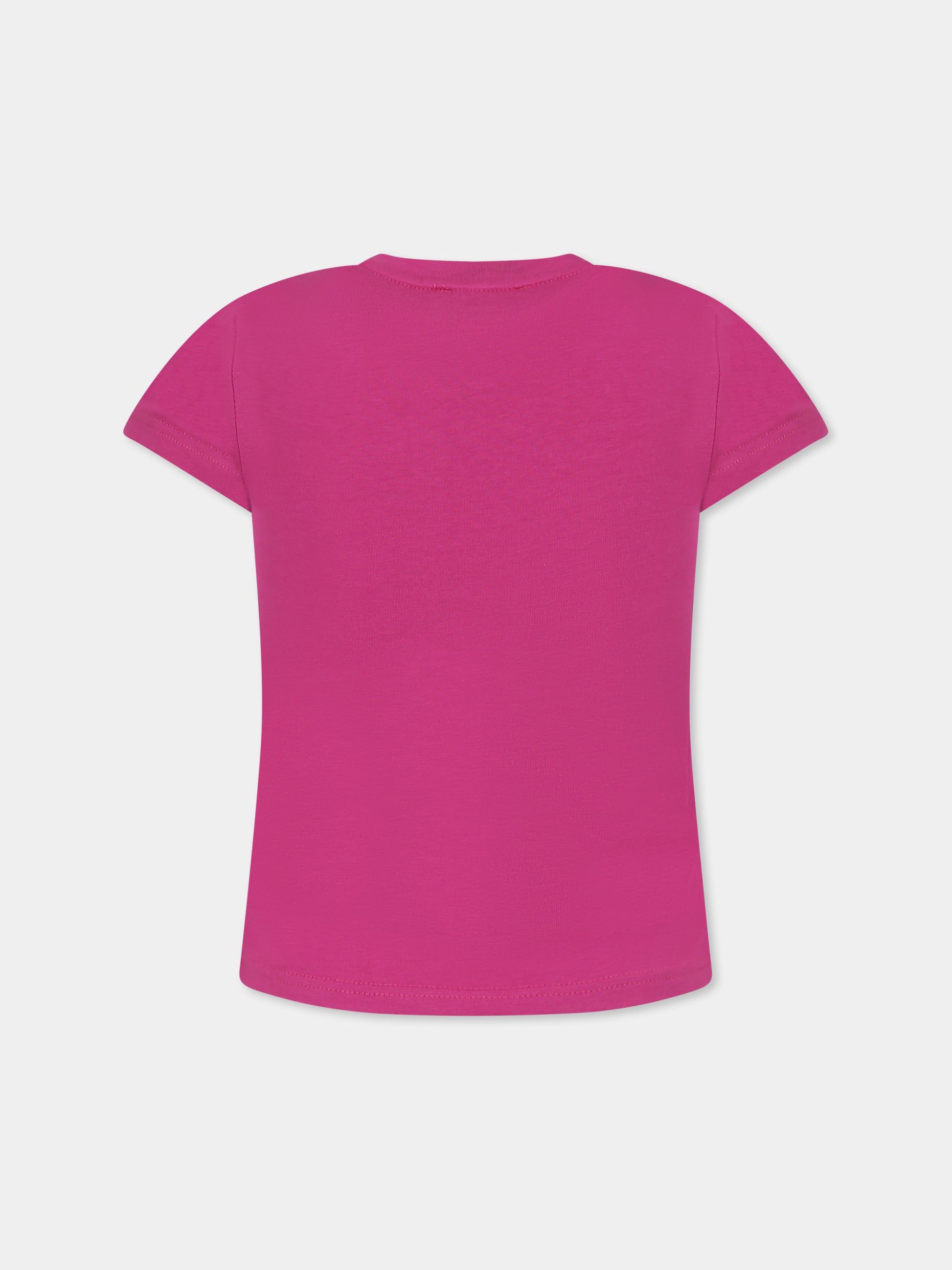 T-shirt fucsia per bambina con logo e scritta,Dkny,D62304 469