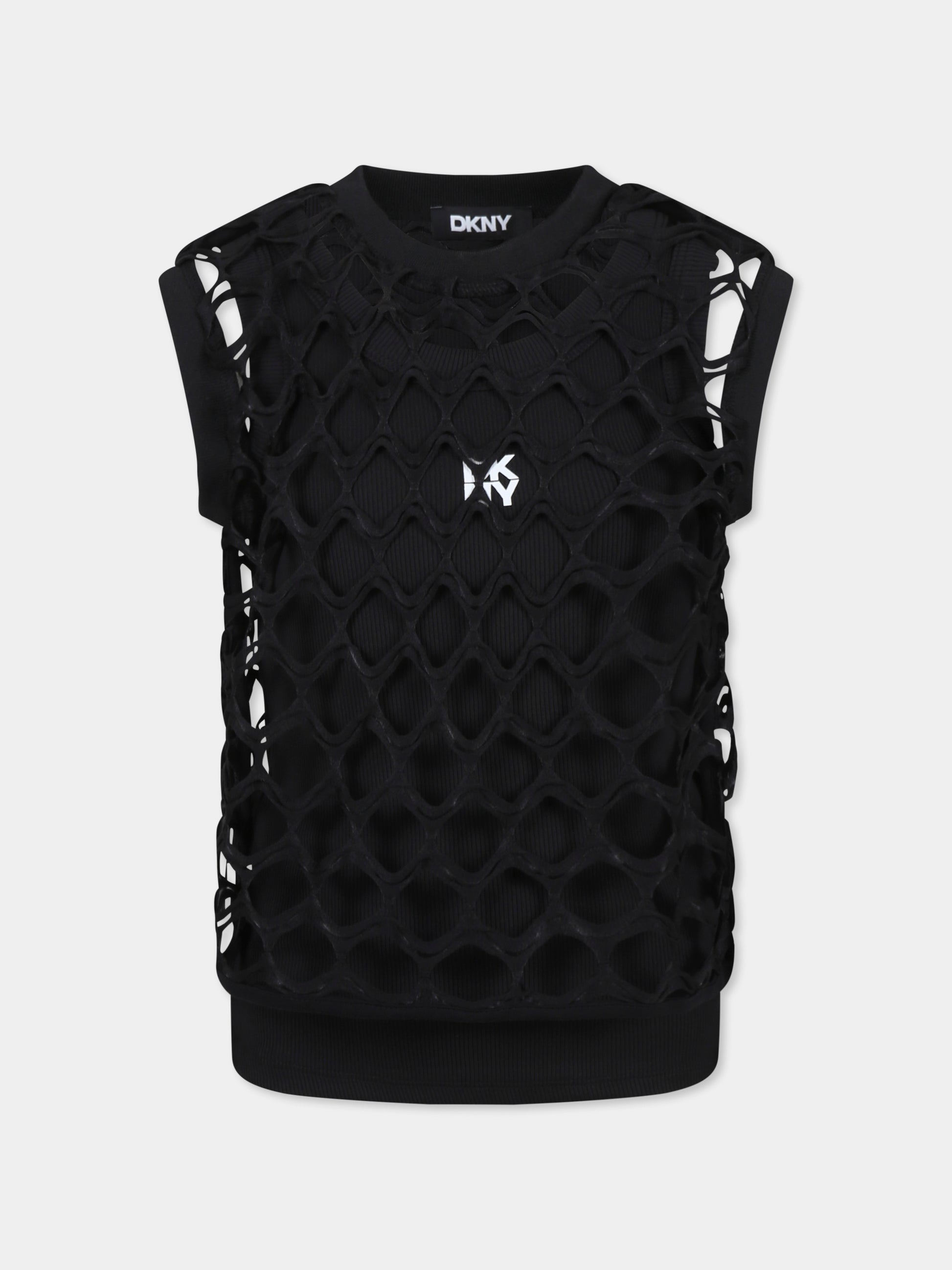 Top nero per bambina con logo,Dkny,D62317 09B