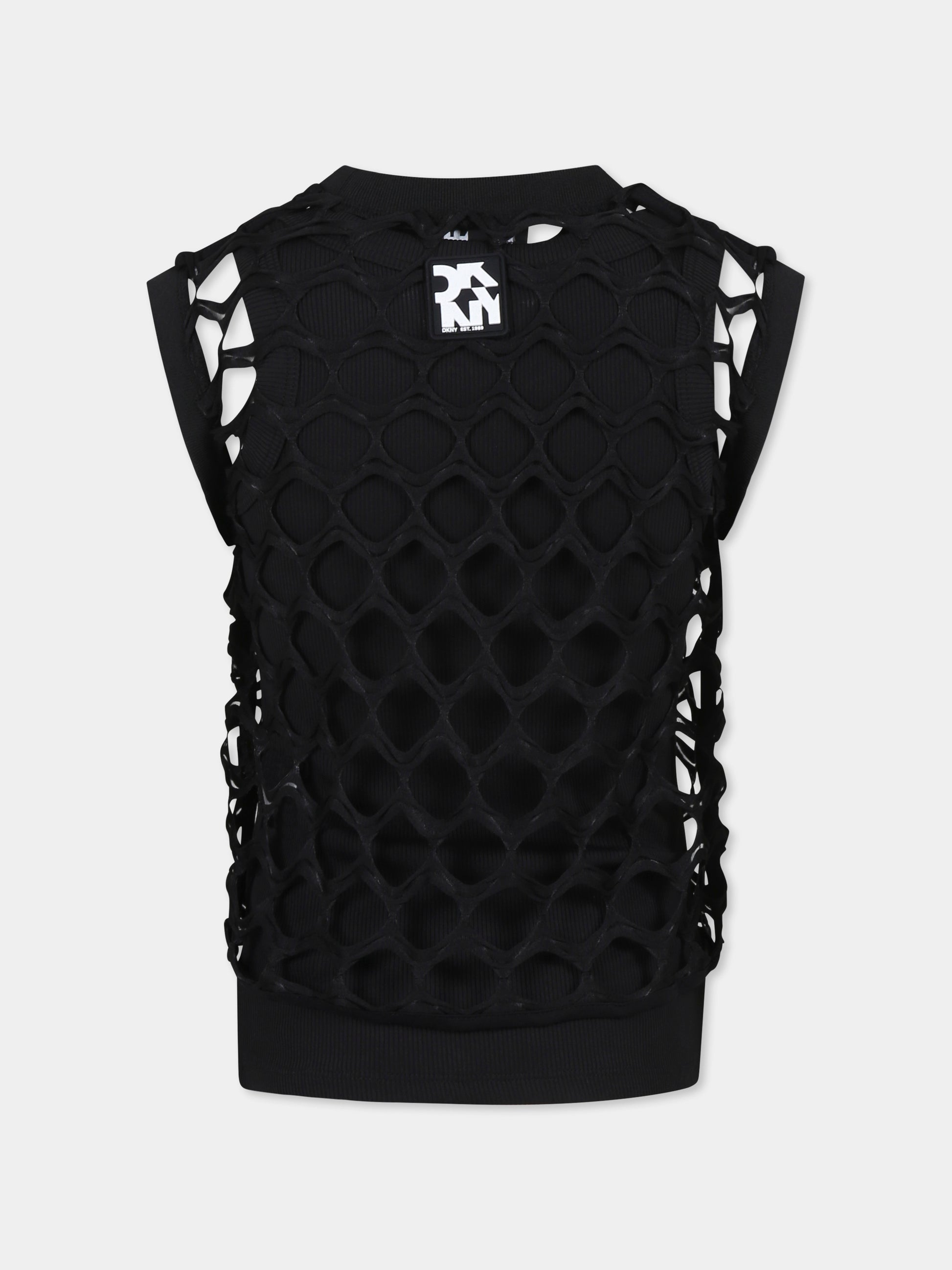 Top nero per bambina con logo,Dkny,D62317 09B