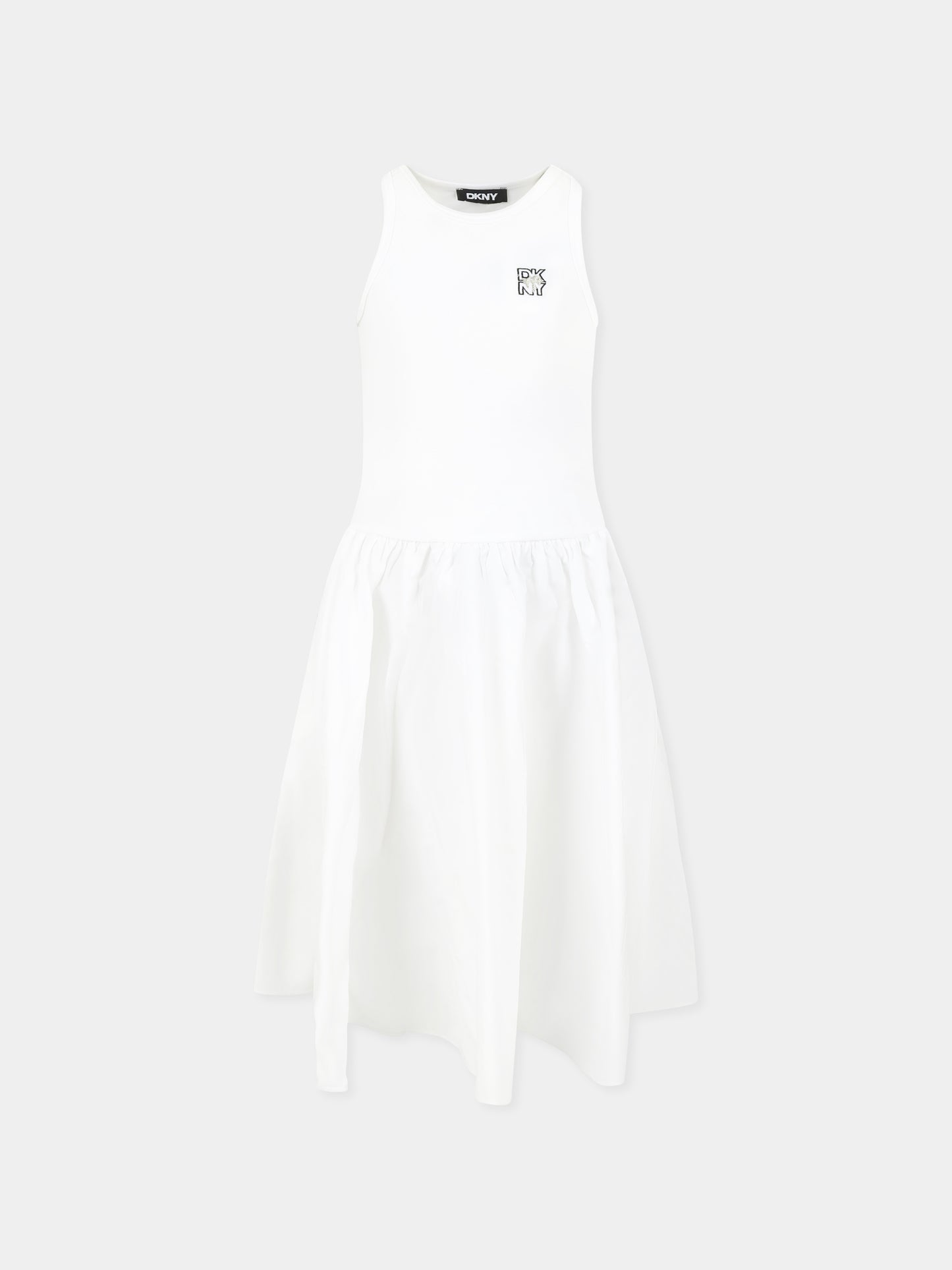 Vestito bianco per bambina con logo,Dkny,D62318 10P