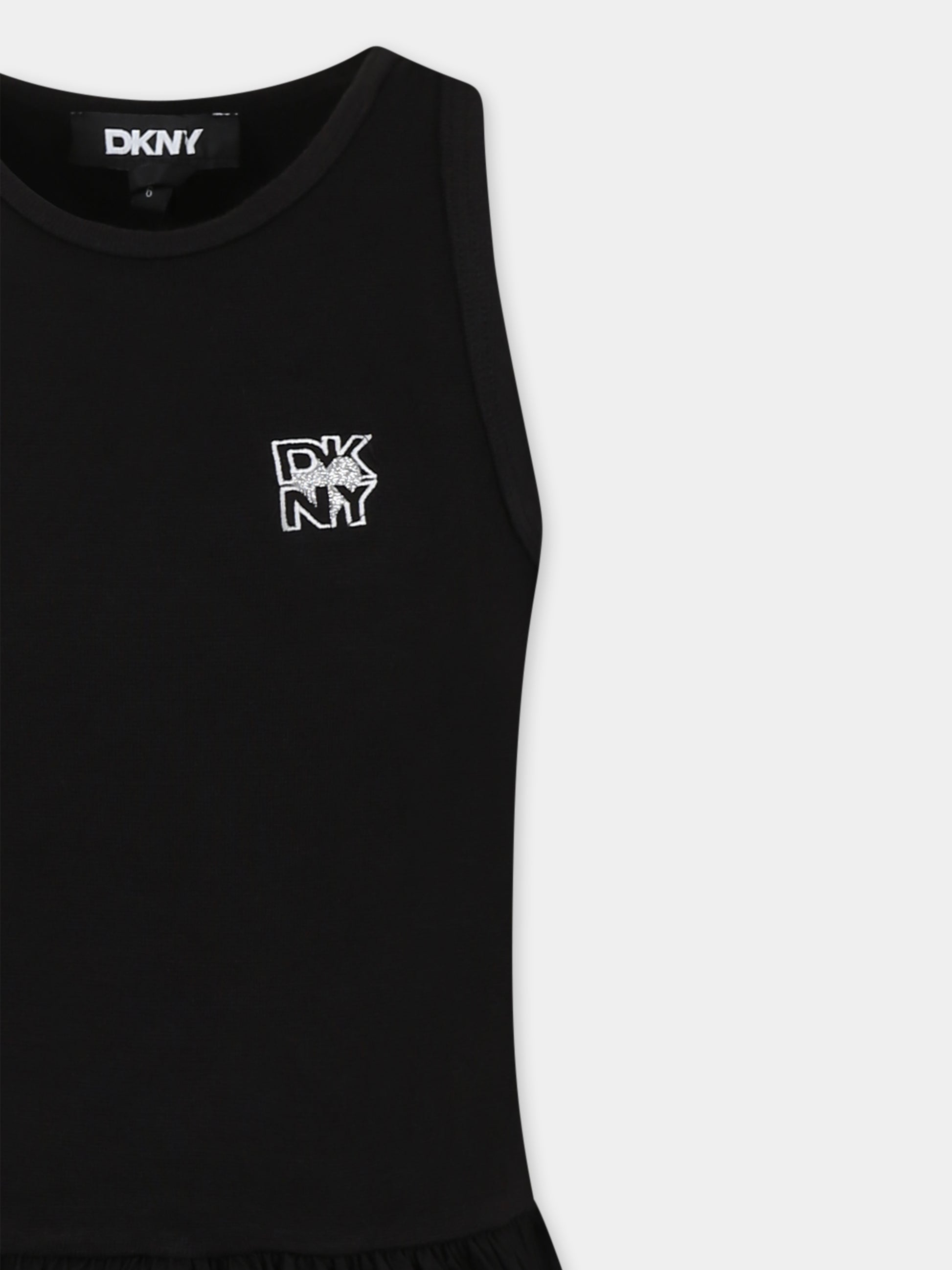 Vestito nero per bambina con logo,Dkny,D62318 09B