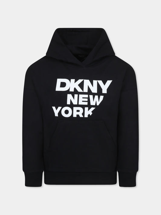Felpa nera per bambina con logo,Dkny,D62248 09B