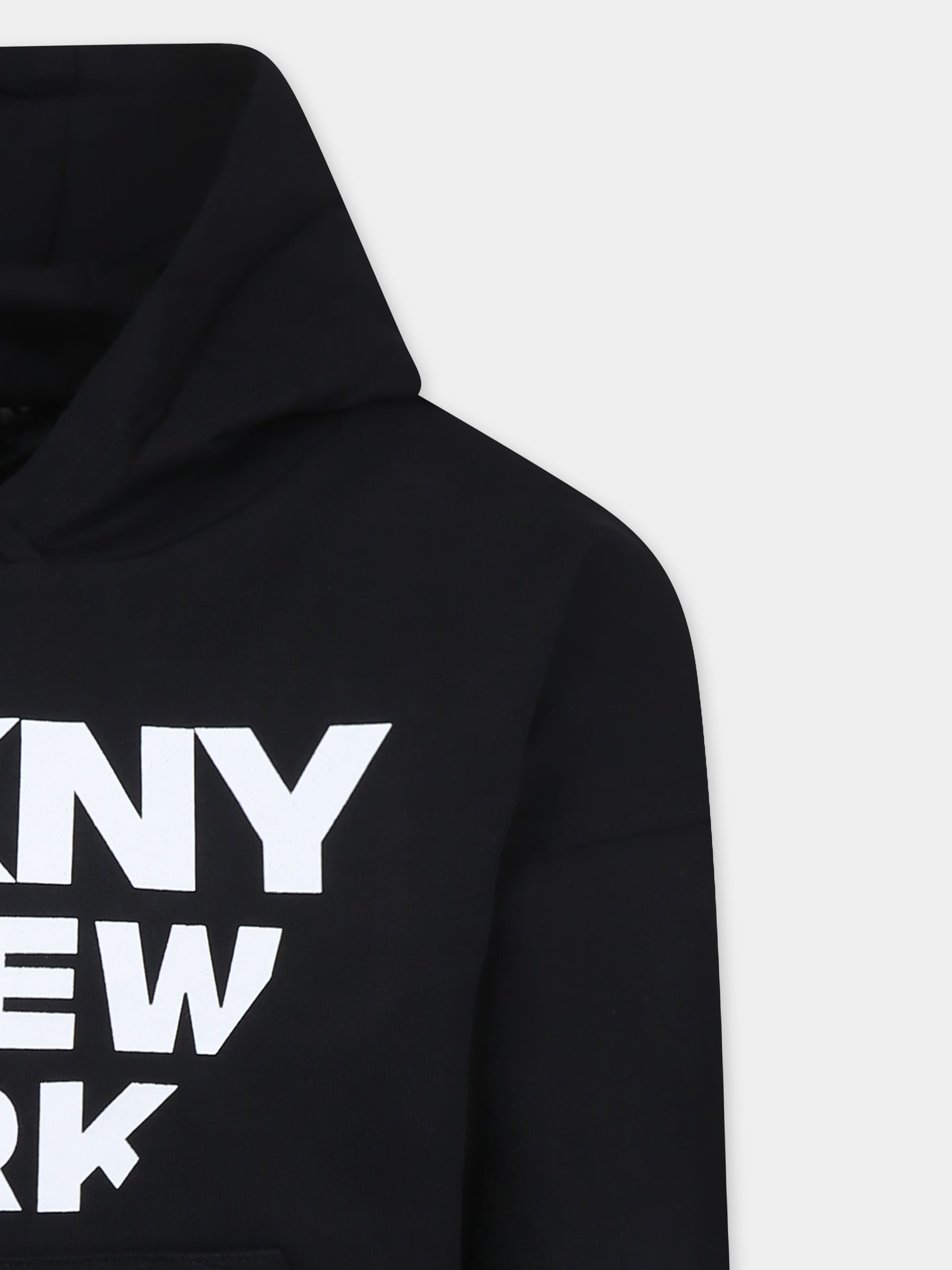 Felpa nera per bambina con logo,Dkny,D62248 09B