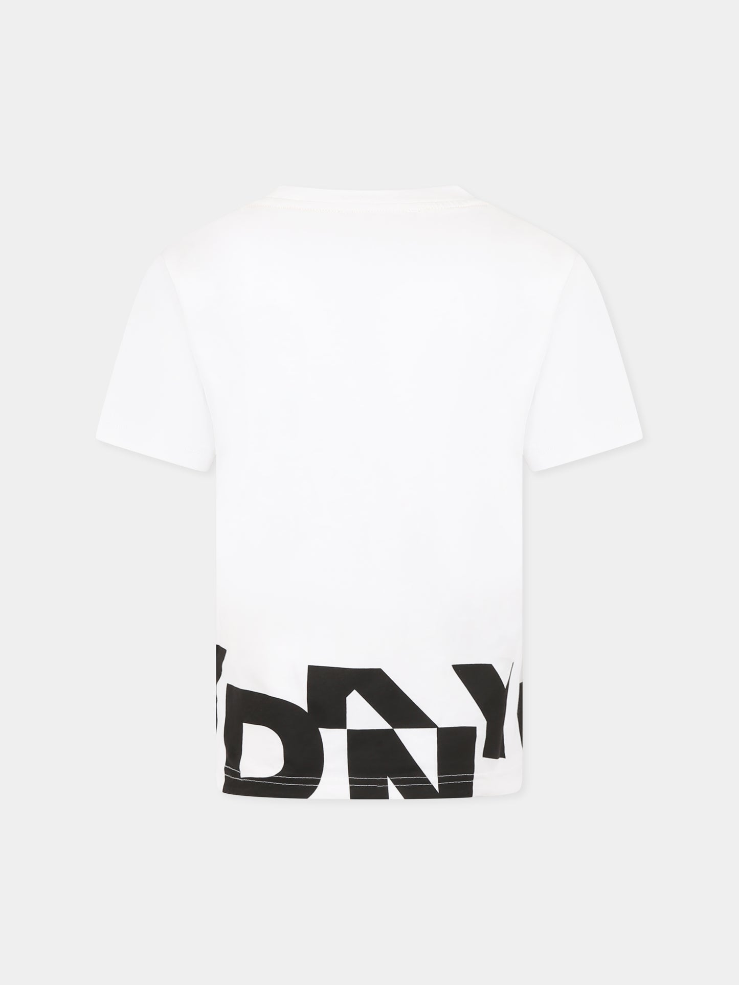 T-shirt bianca per bambina con logo nero,Dkny,D62297 10P