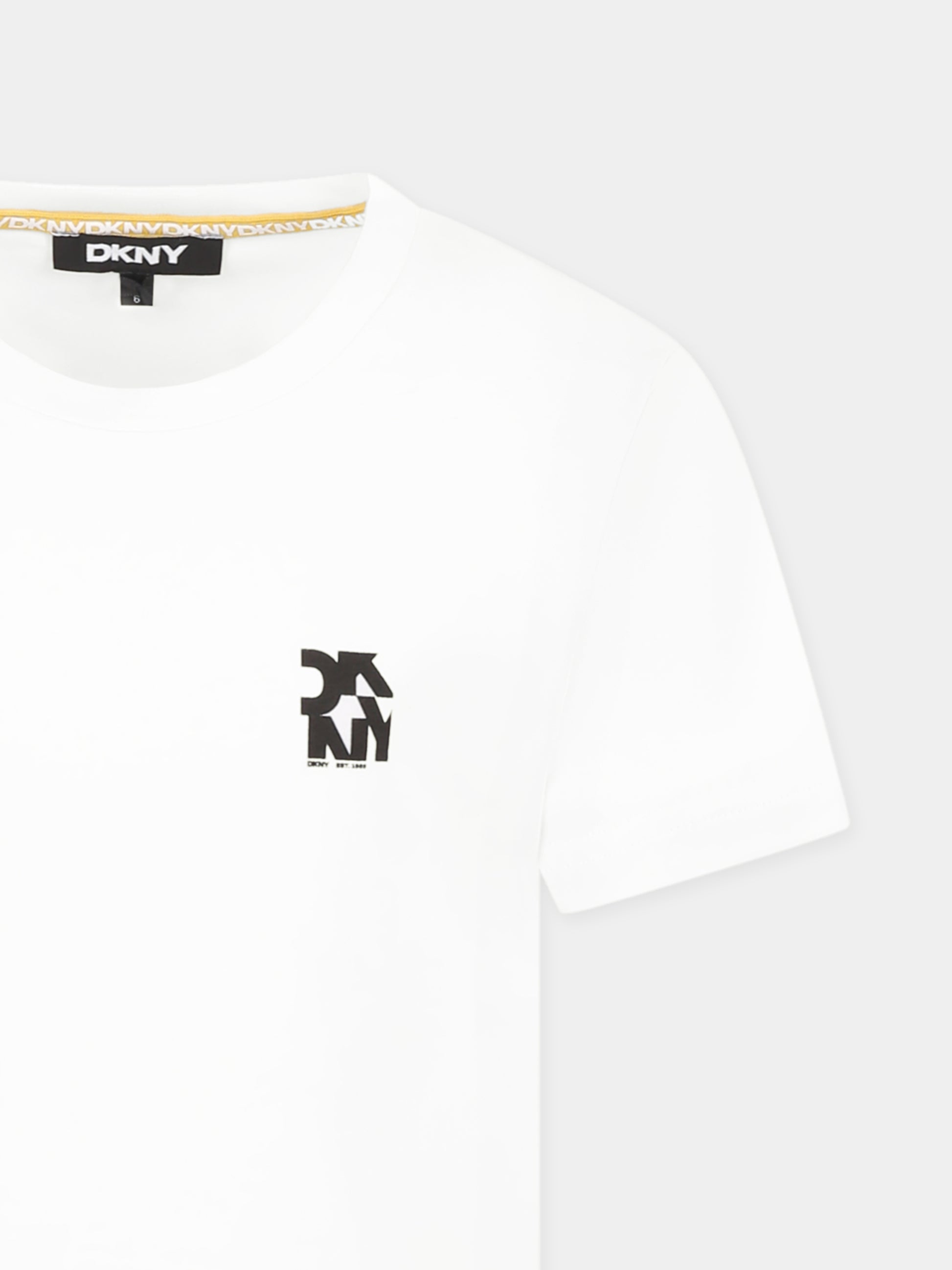 T-shirt bianca per bambina con logo nero,Dkny,D62297 10P