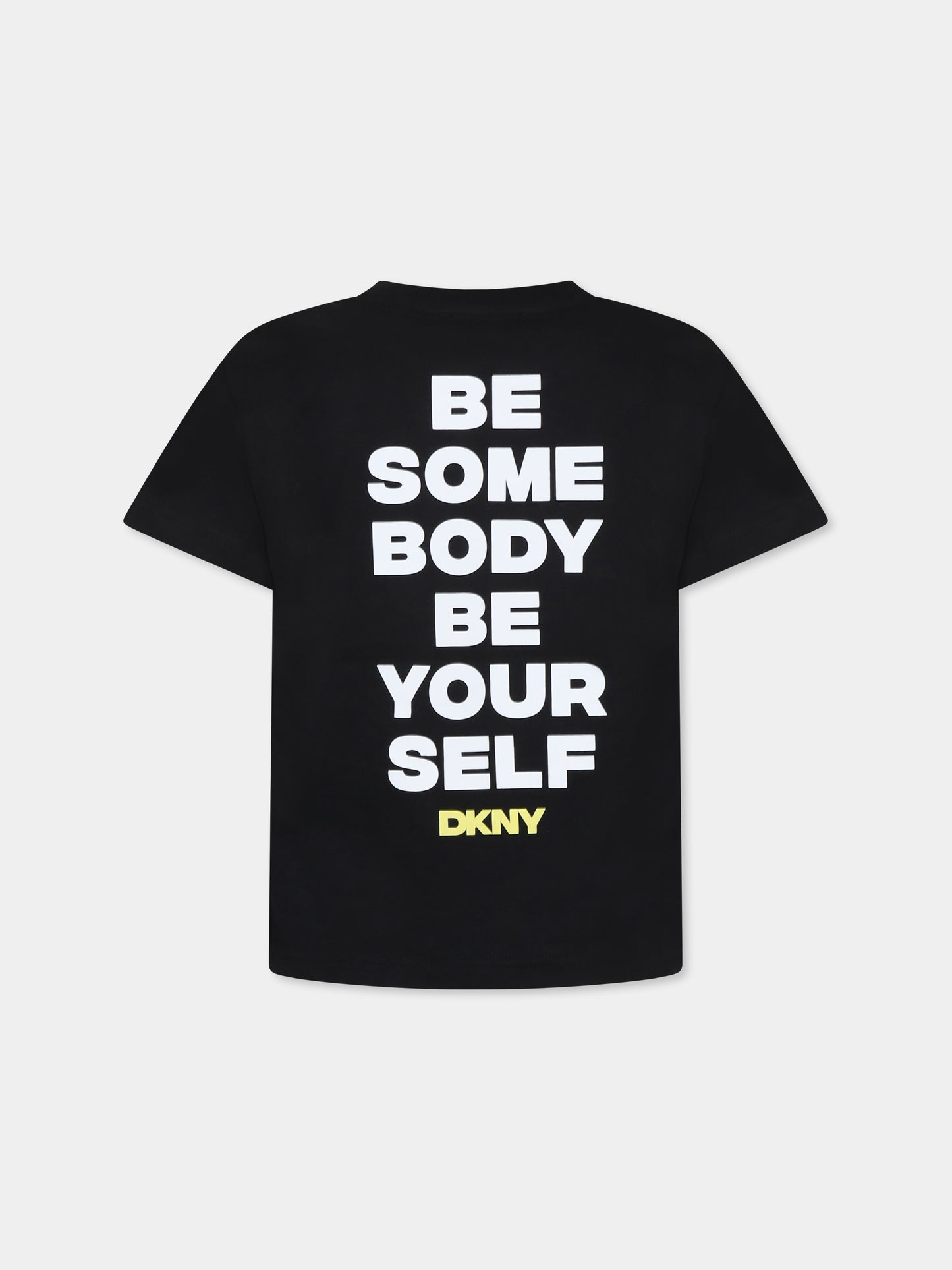 T-shirt nera per bambina con slogan,Dkny,D62300 09B