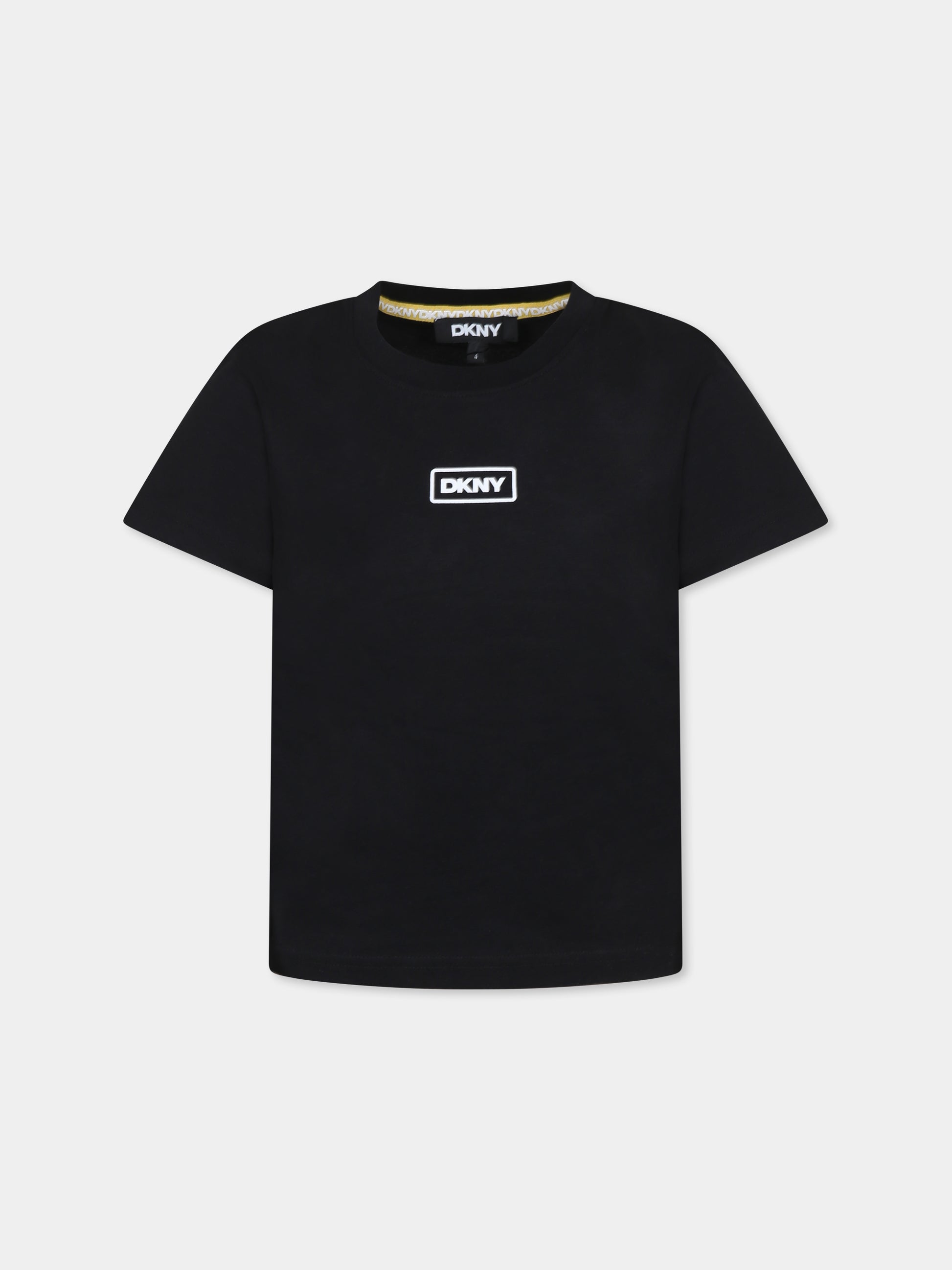 T-shirt nera per bambina con slogan,Dkny,D62300 09B