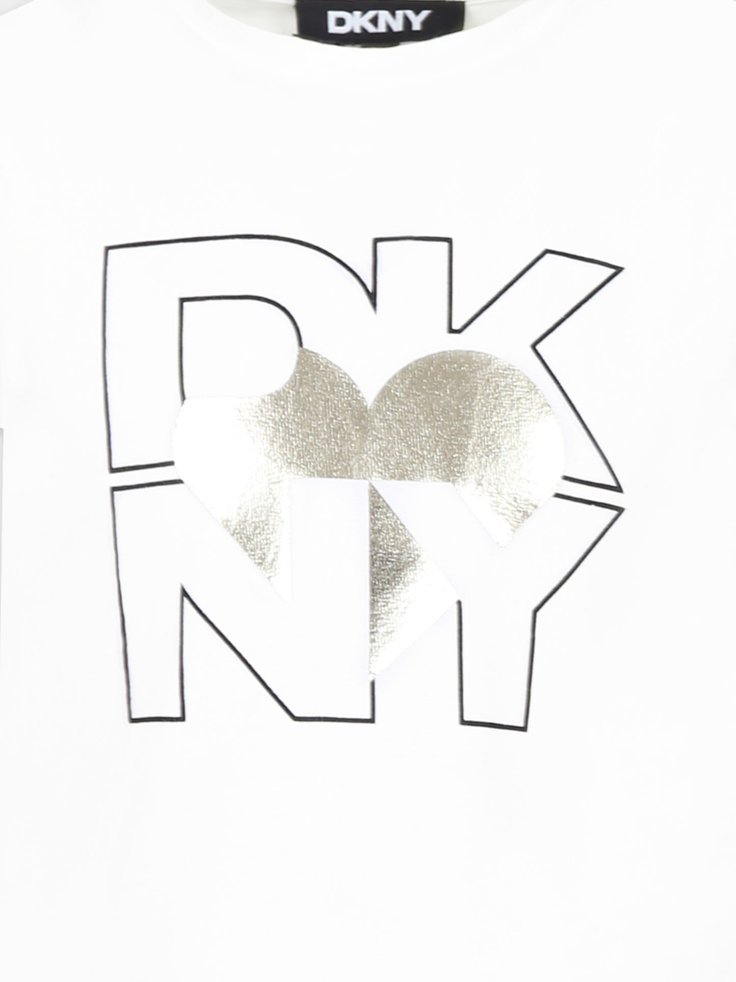 T-shirt bianca per bambina con logo e cuore,Dkny,D62305 560
