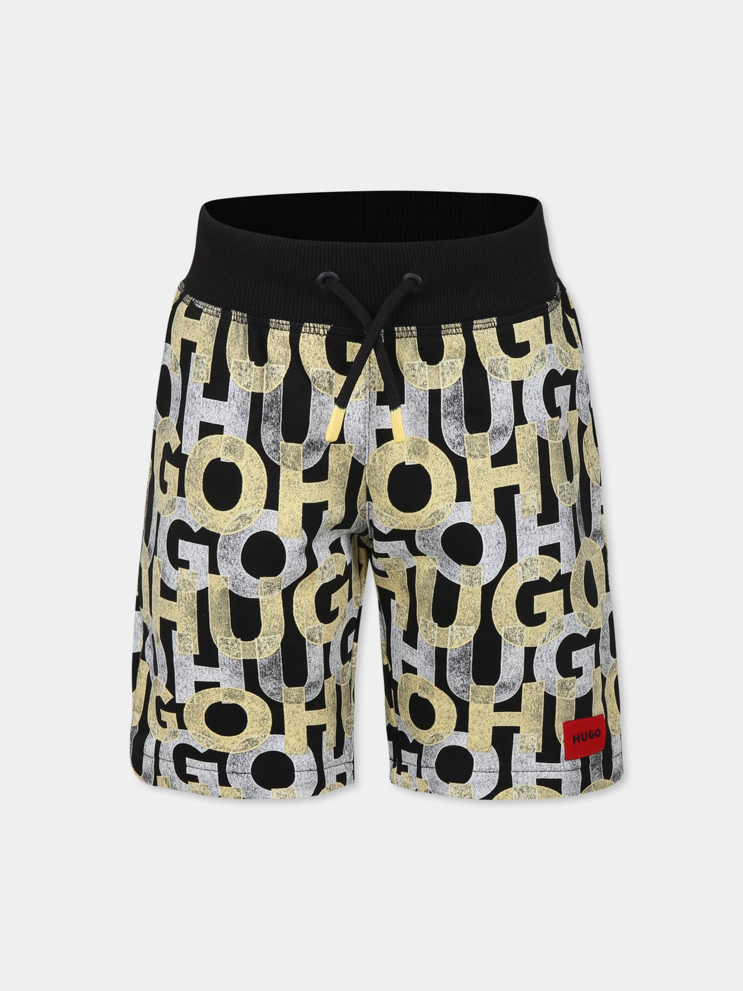 Shorts neri per bambino con logo all over,Hugo,G00368 M55