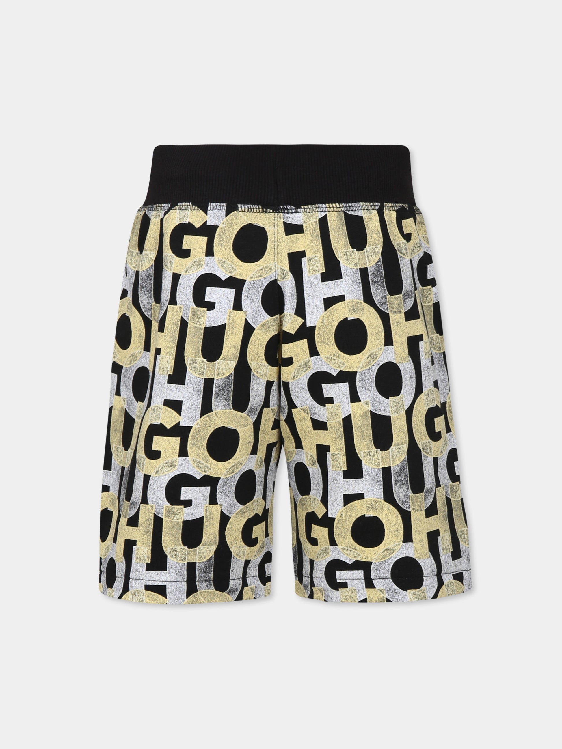 Shorts neri per bambino con logo all over,Hugo,G00368 M55