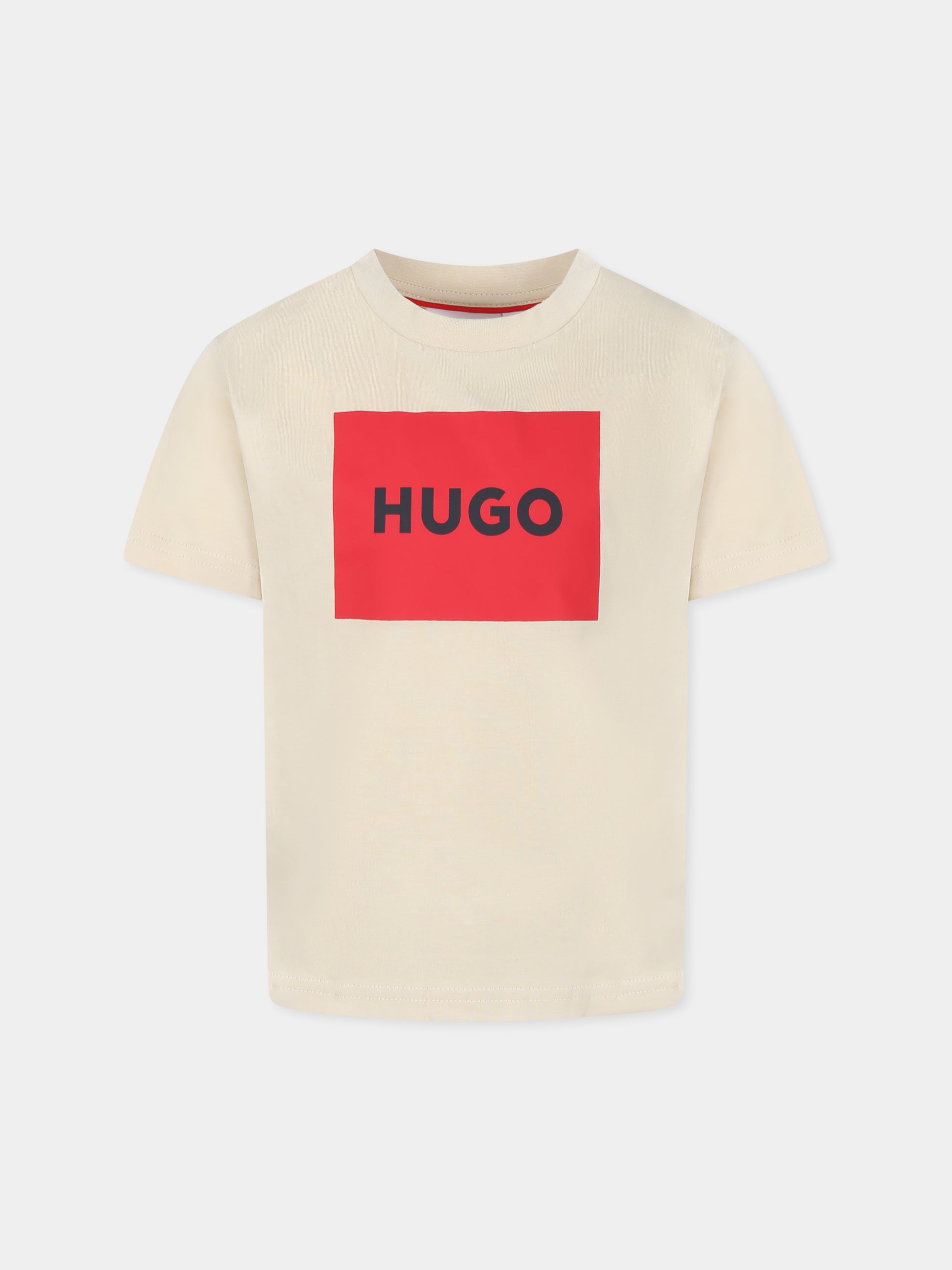 T-shirt beige per bambino con logo,Hugo,G00334 255
