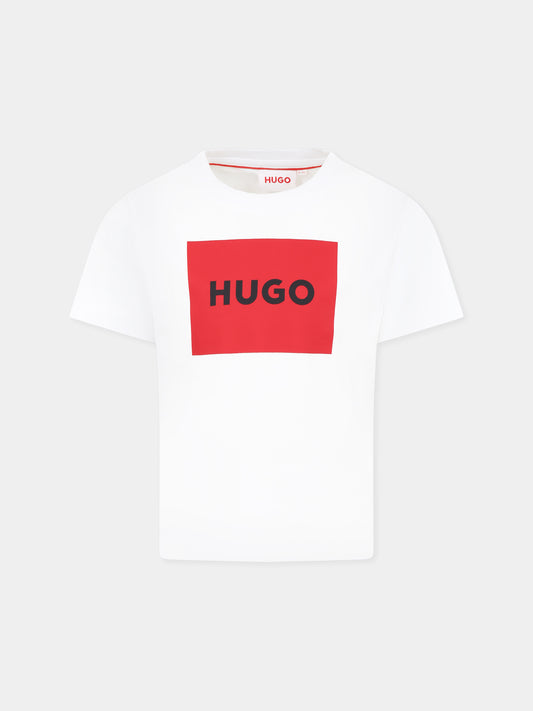 T-shirt bianca per bambino con logo,Hugo,G00334 10P