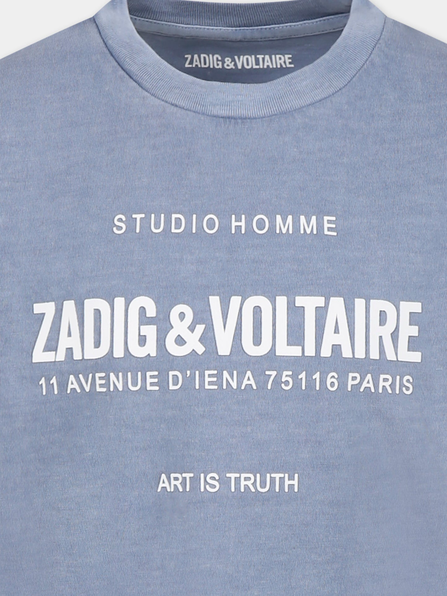 T-shirt celeste per bambino con logo,Zadig & Voltaire Kids,X60372 896