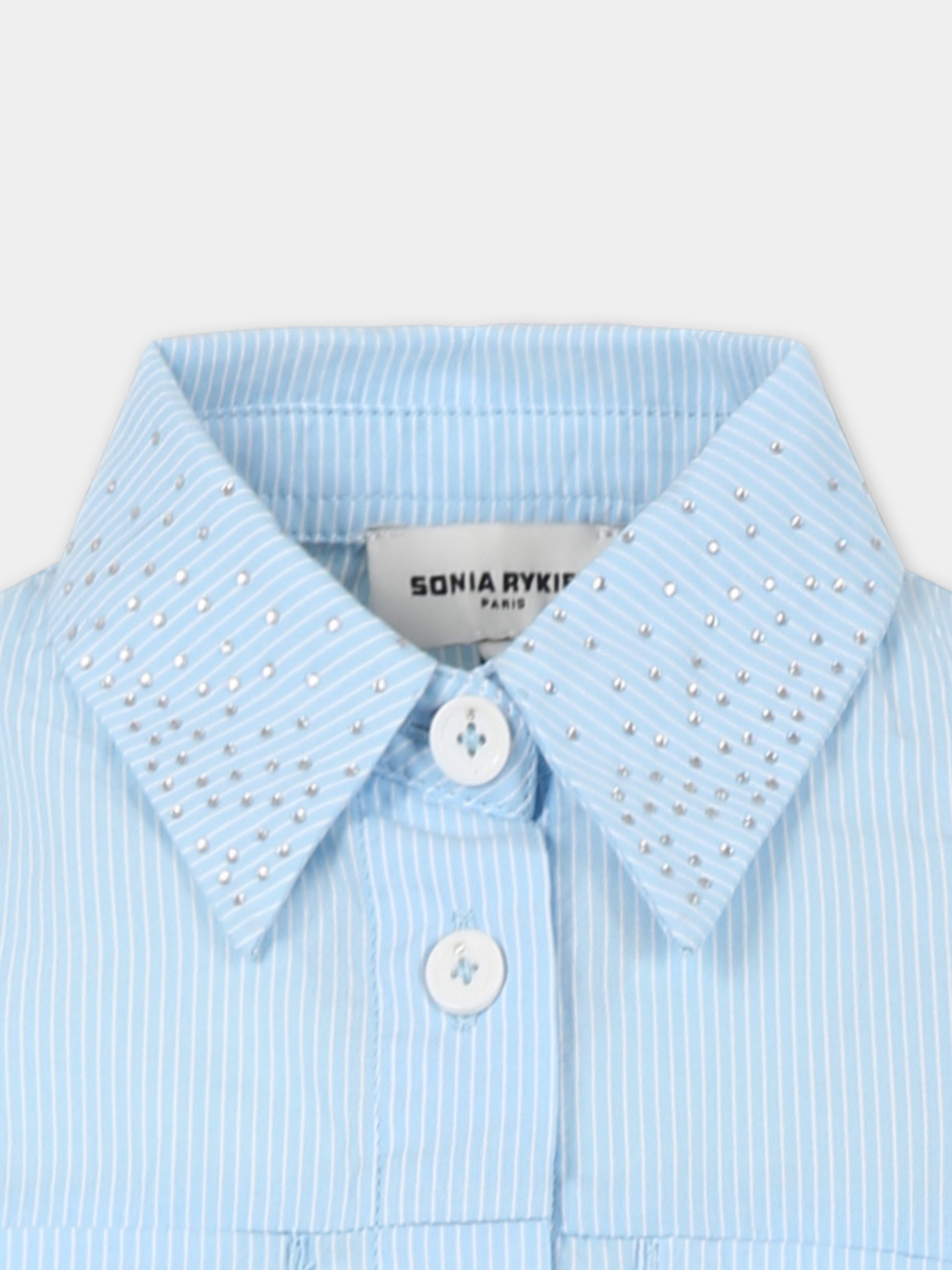Camicia crop celeste per bambina con logo,Sonia Rykiel Paris,A00302 N48