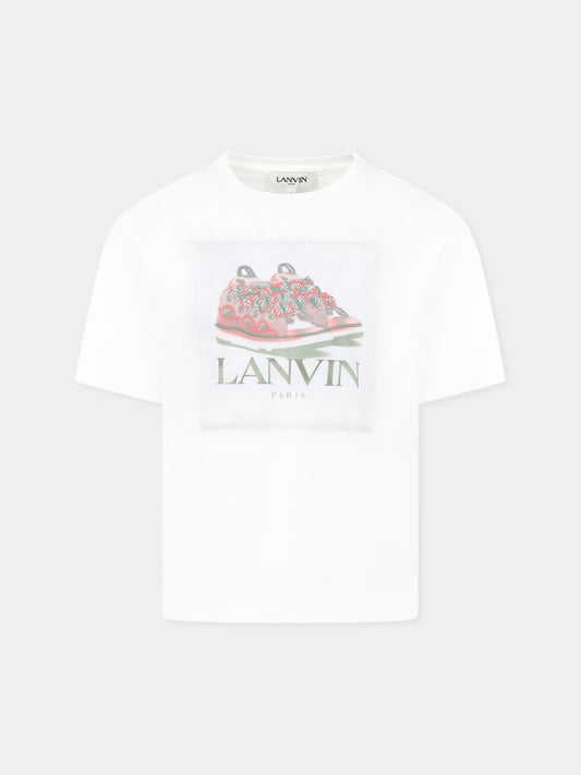 T-shirt blanc pour fille avec imprimé baskets